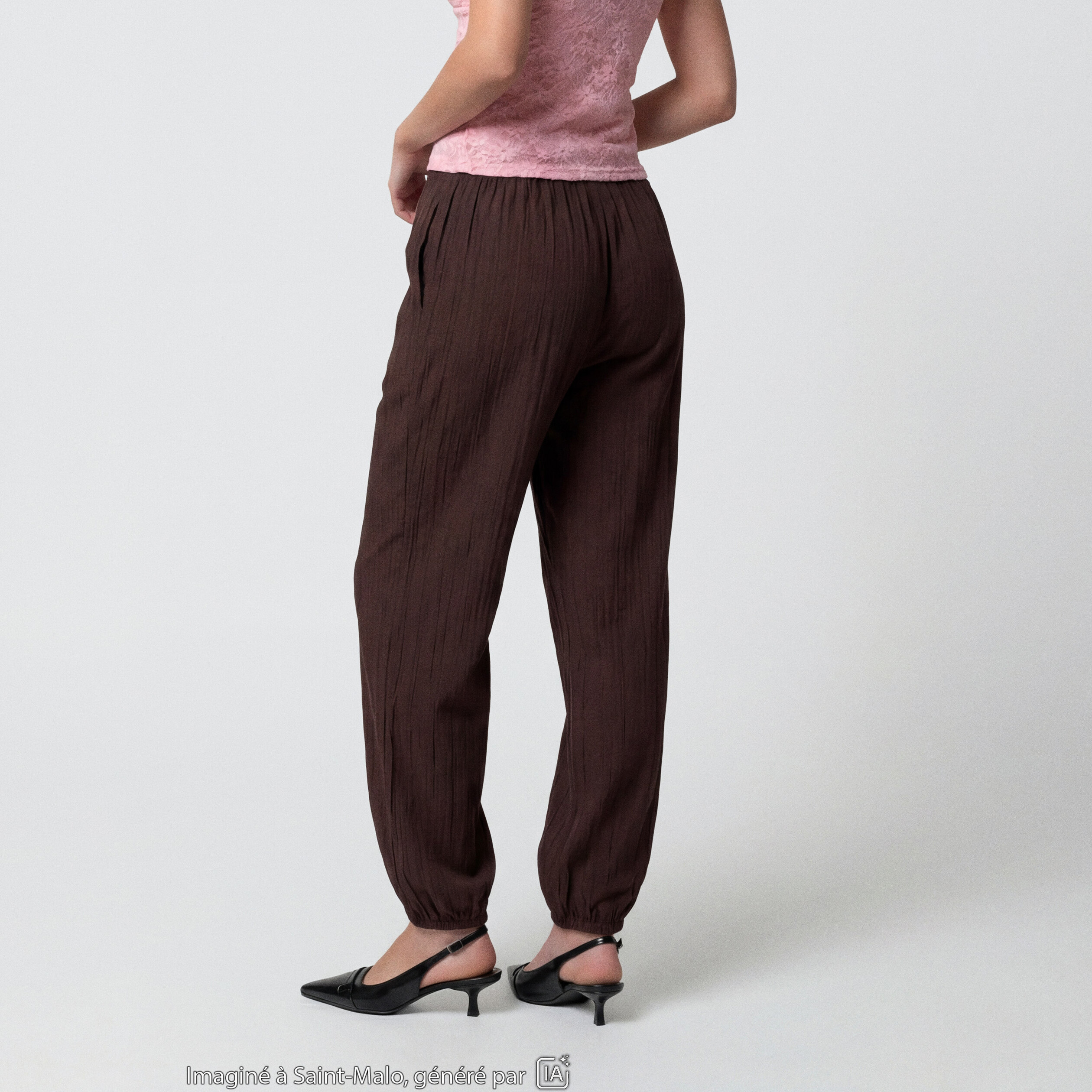 Pantalon large en cr&ecirc;pe taille standard marron fonc&eacute;