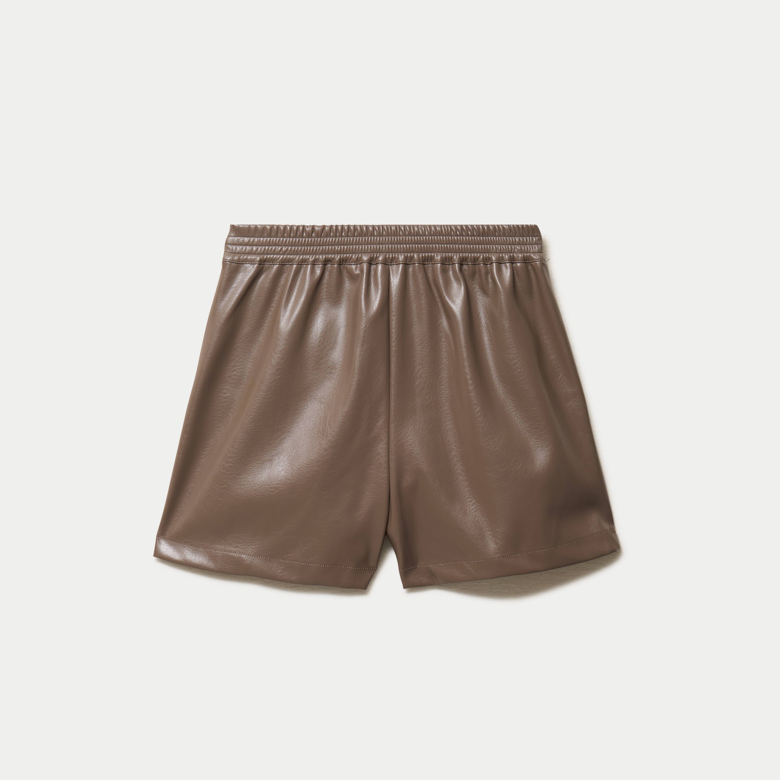 Short taille haute en similicuir taupe