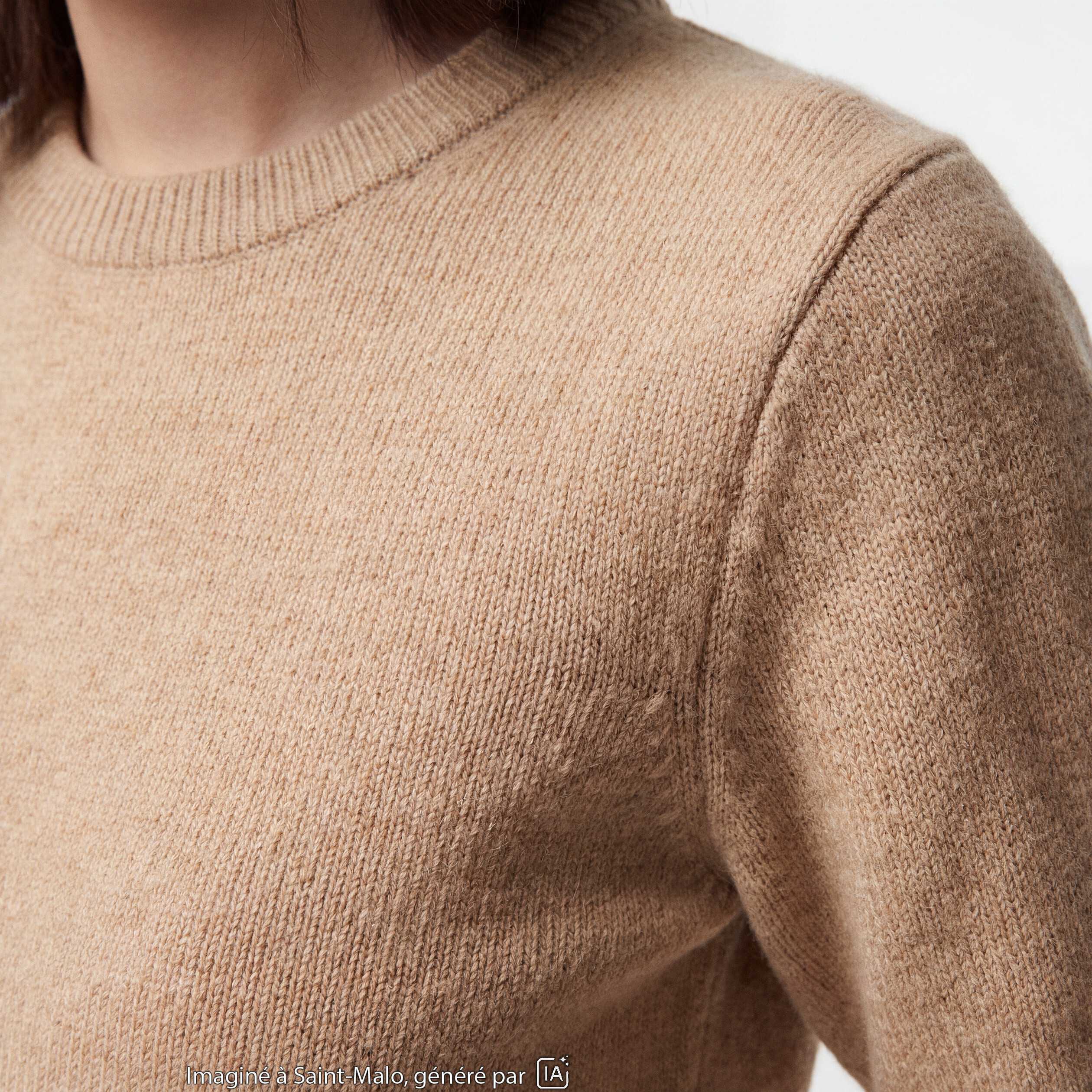 Pull col rond manches courtes beige