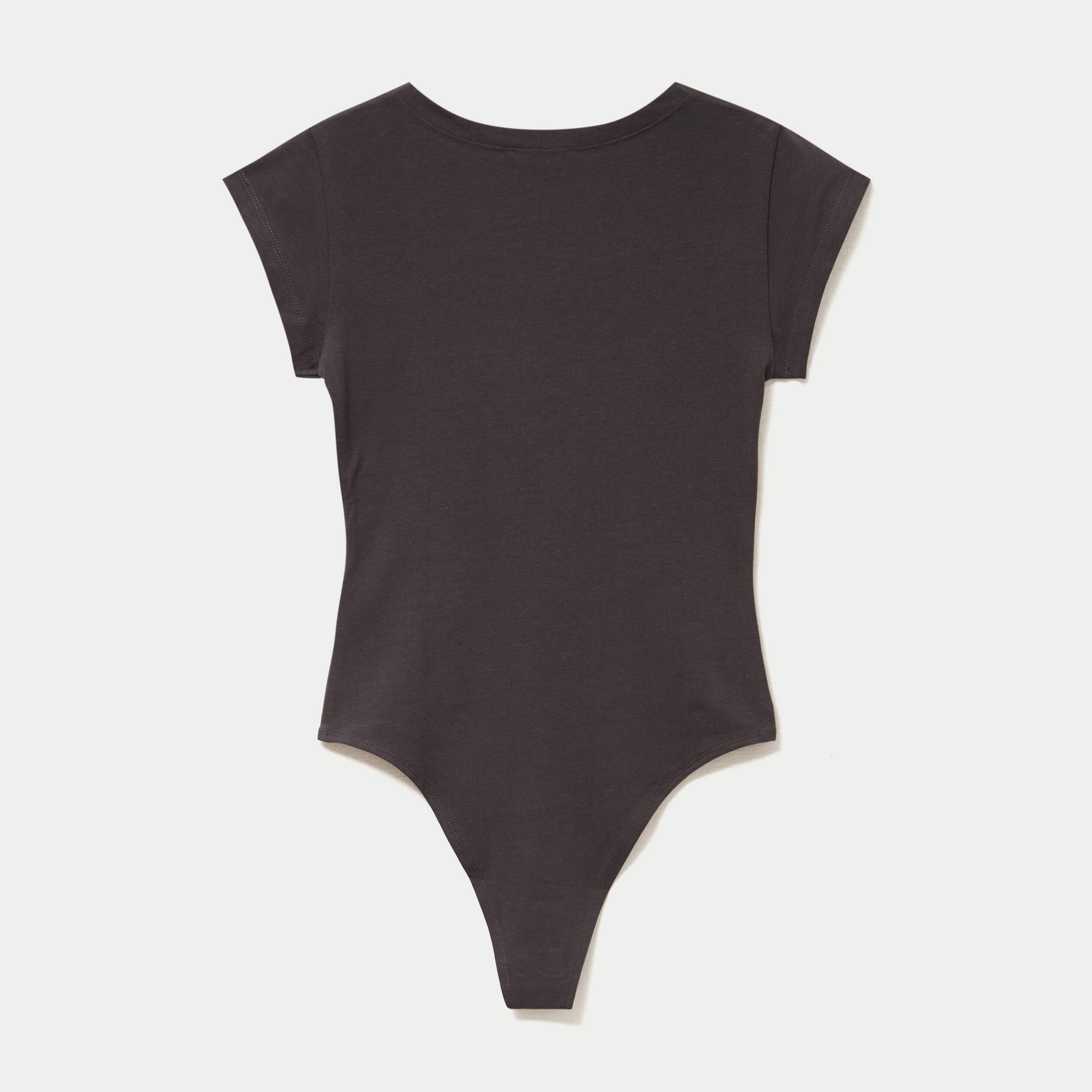 Body ajust&eacute; col rond manches courtes gris