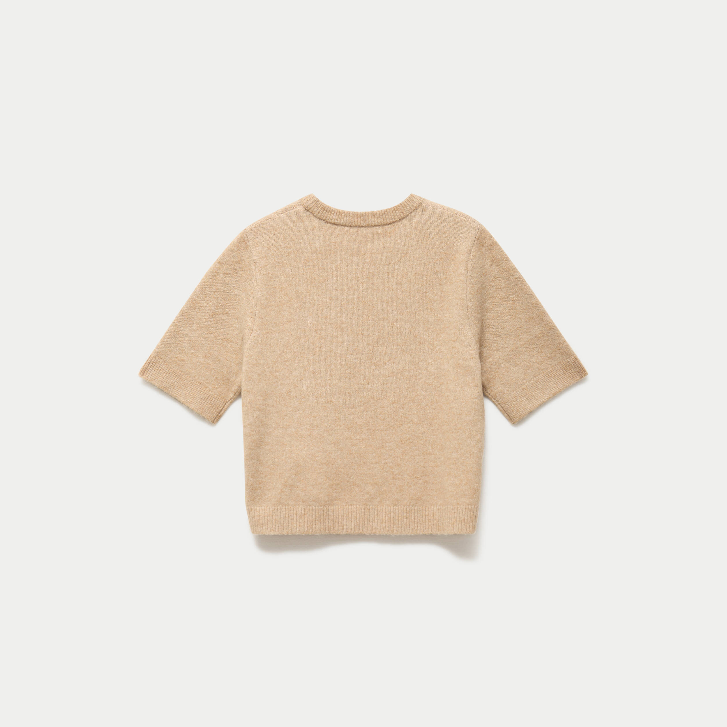 Pull col rond manches courtes beige