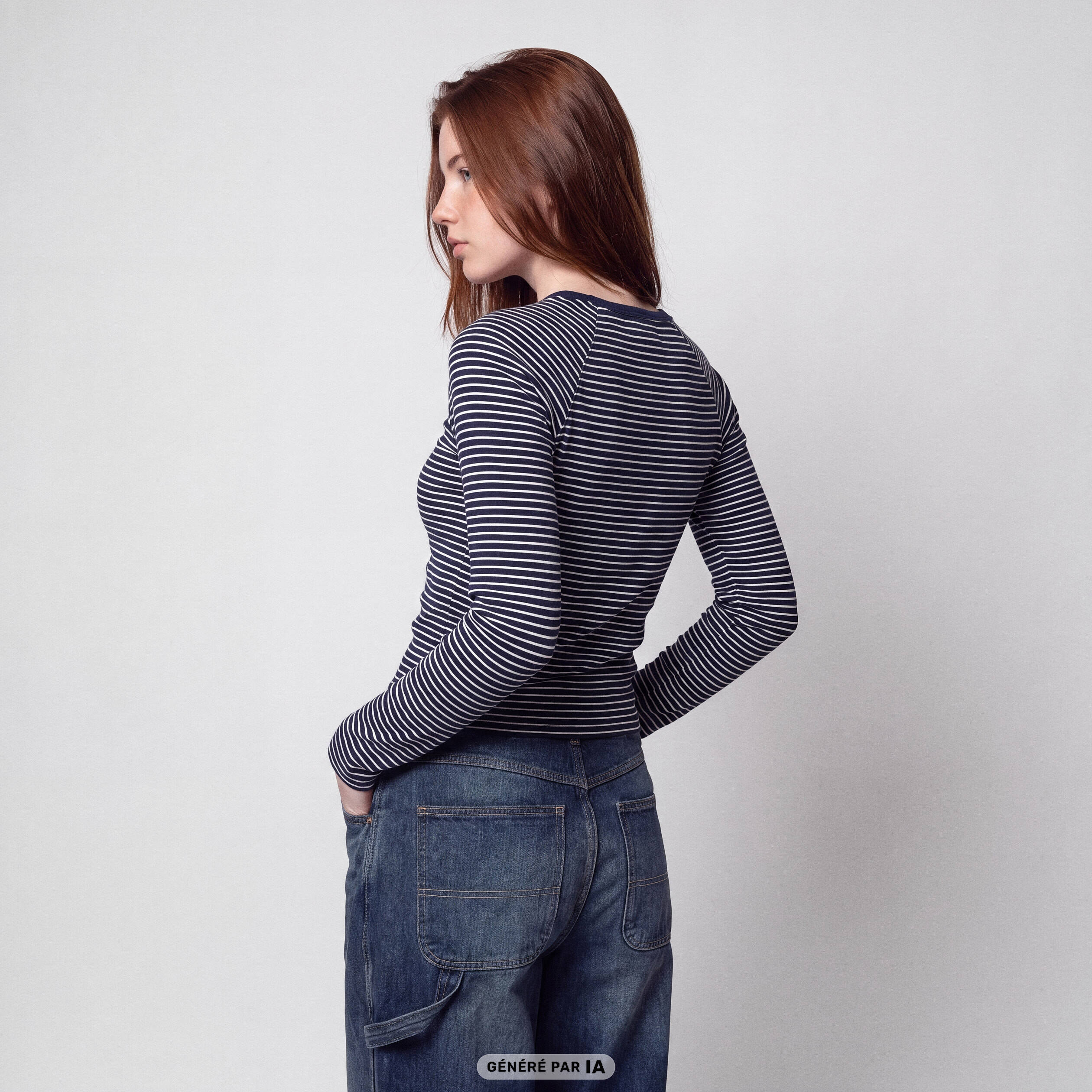 T-shirt manches longues bleu fonc&eacute;