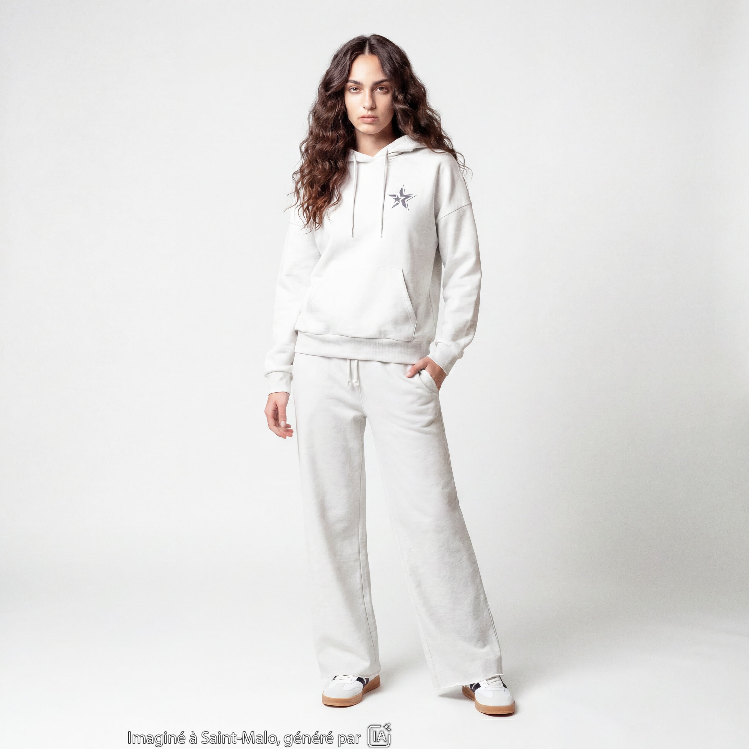 Jogging large en maille ecru