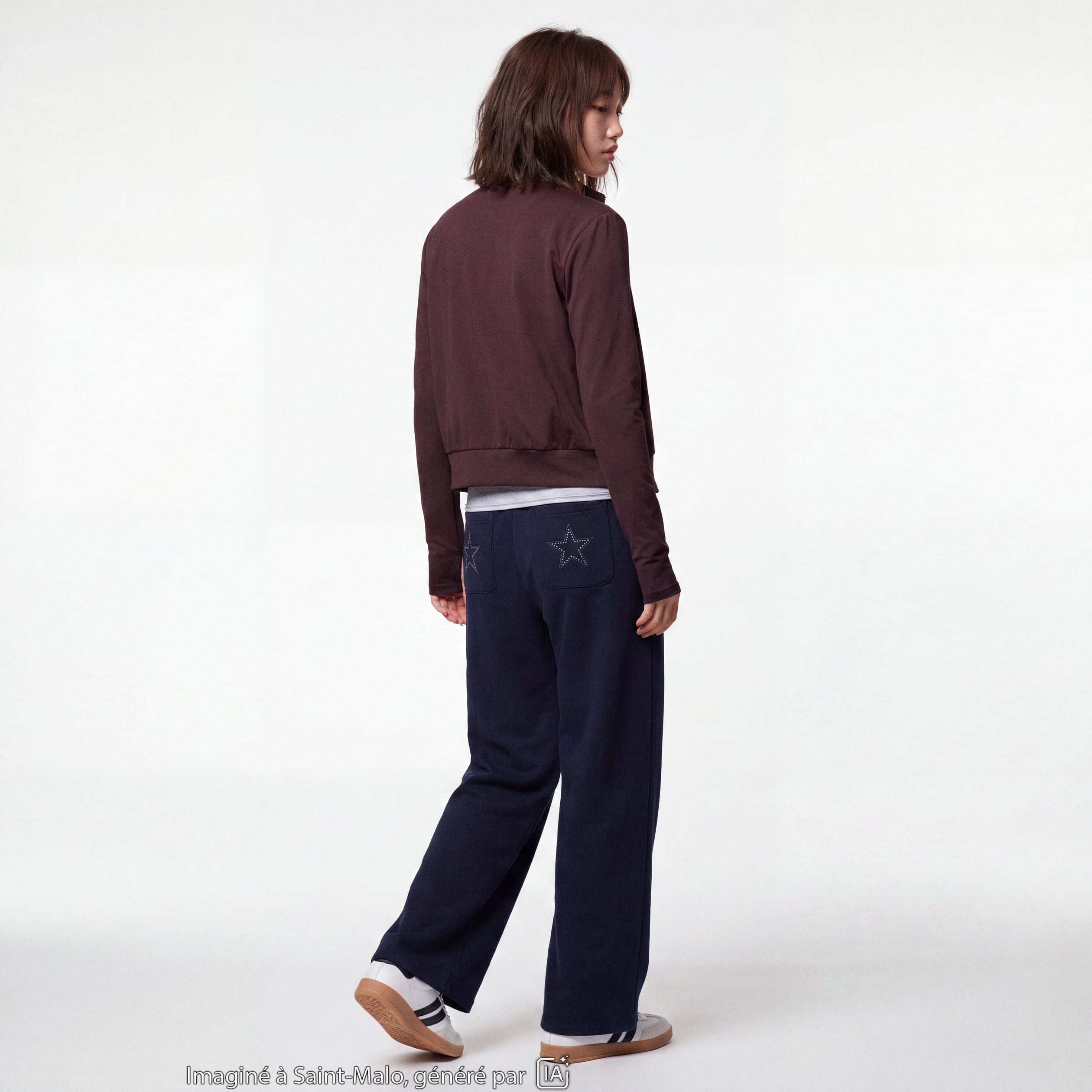 Gilet droit cropped col montant marron fonc&eacute;
