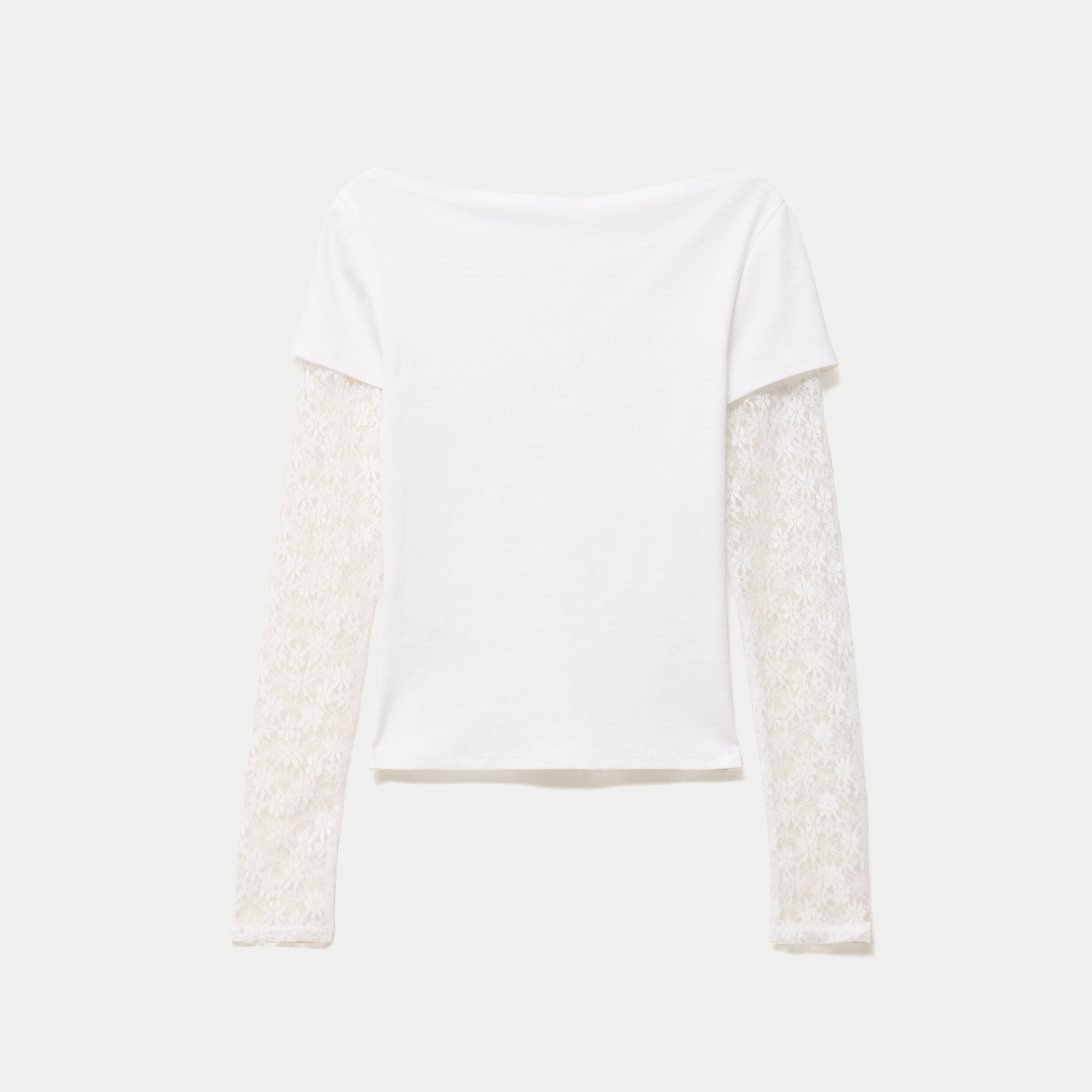 Haut double col bateau manches longues blanc