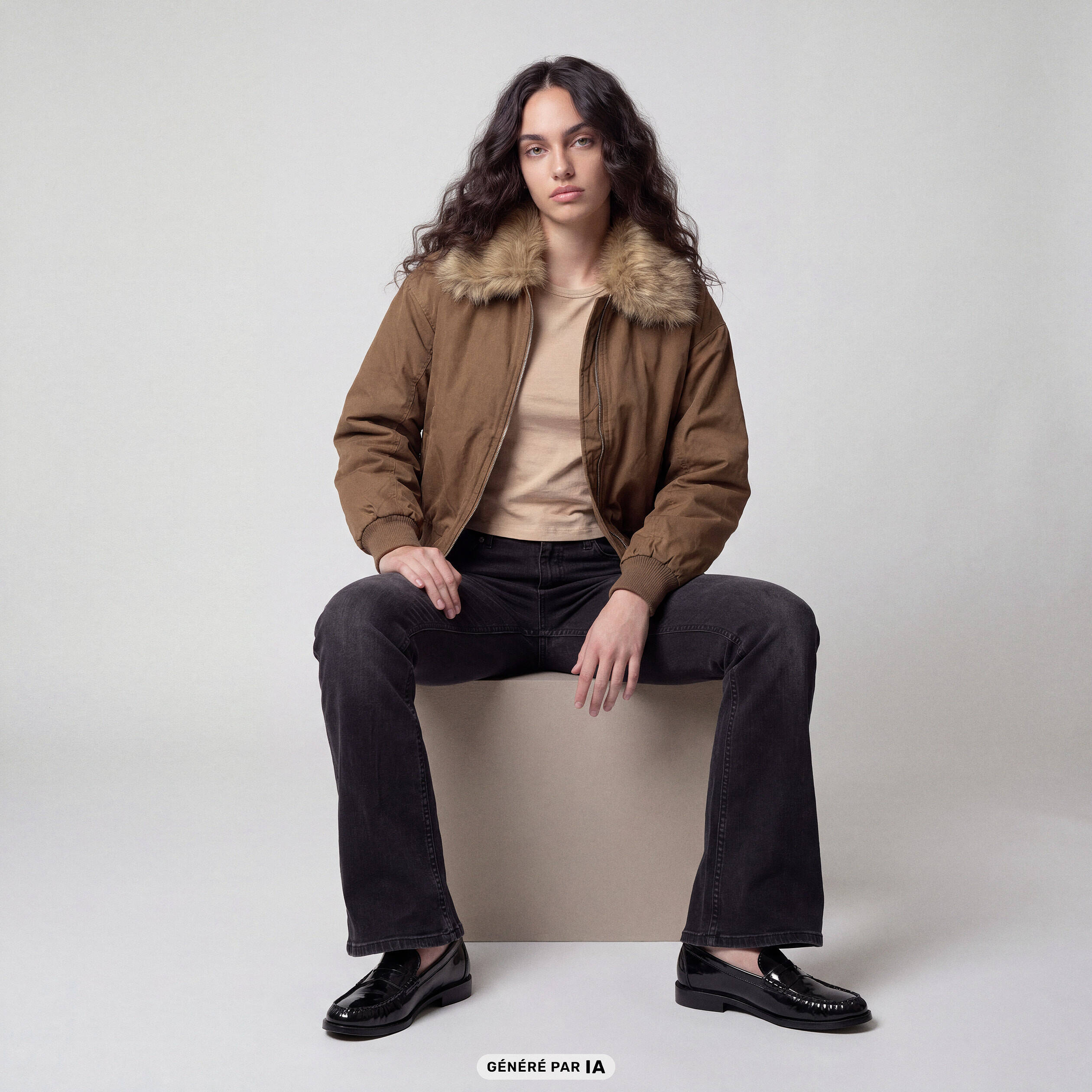 Bomber oversize court fausse fourrure taupe