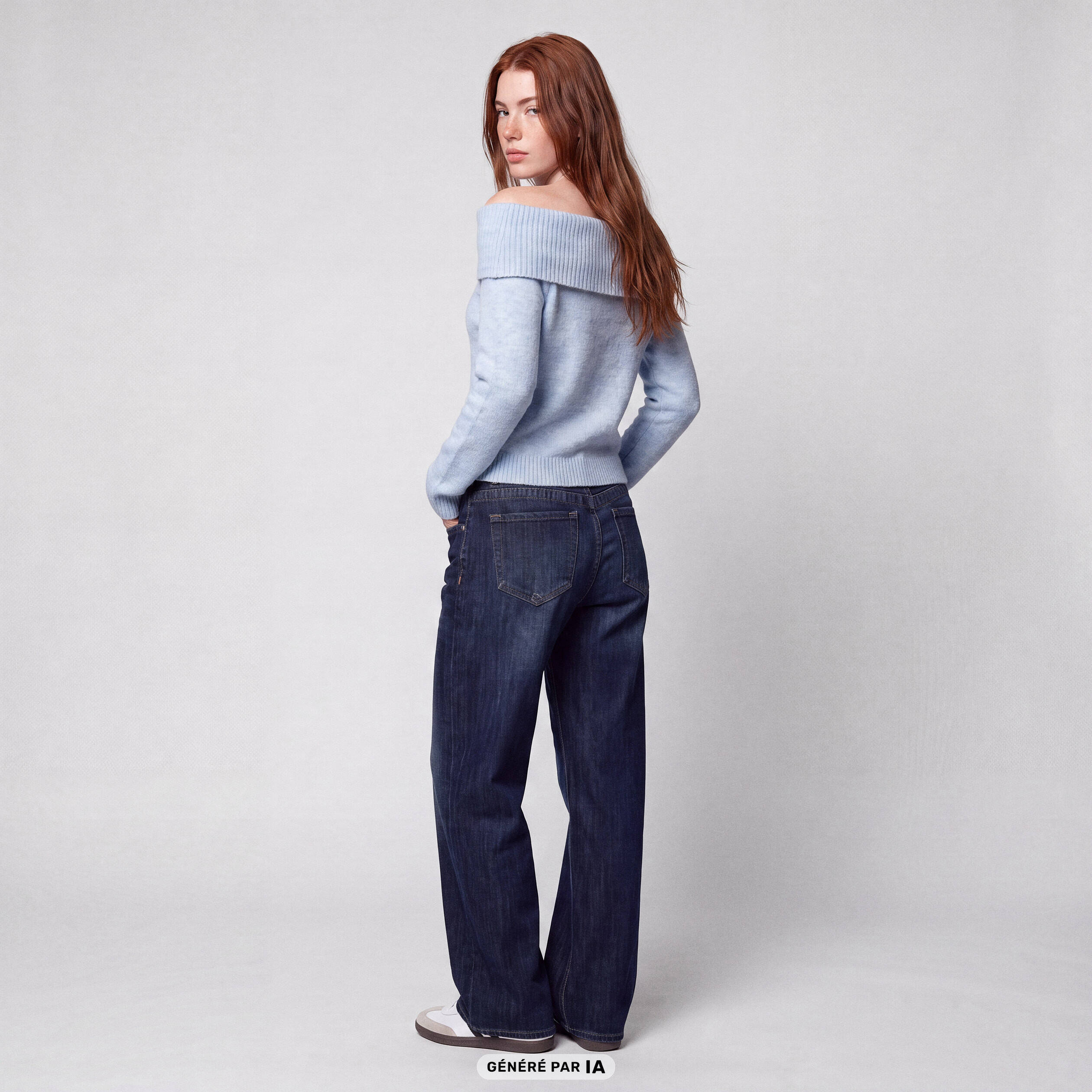 Pull col bardot manches longues bleu ciel