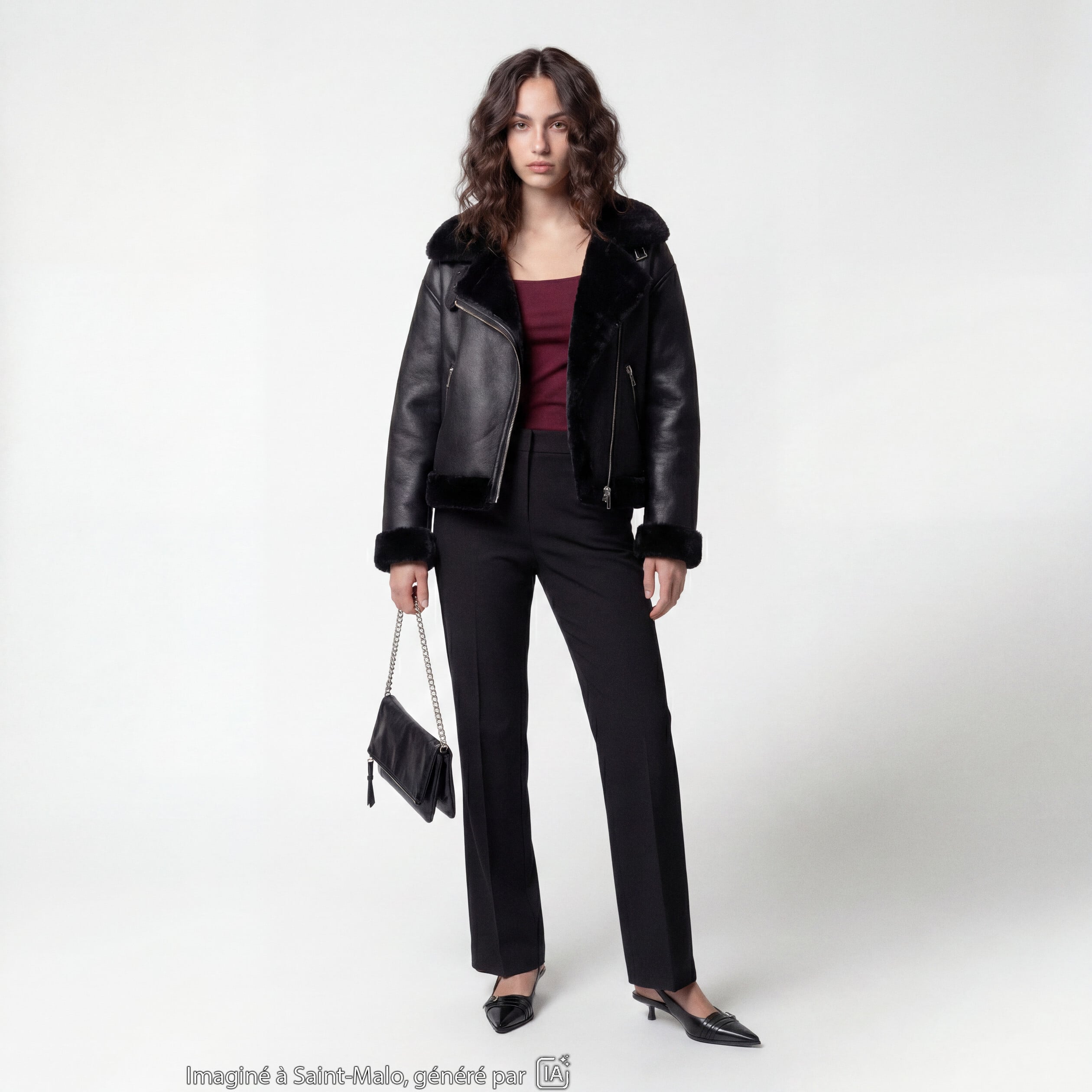 Blouson cropped similicuir noir