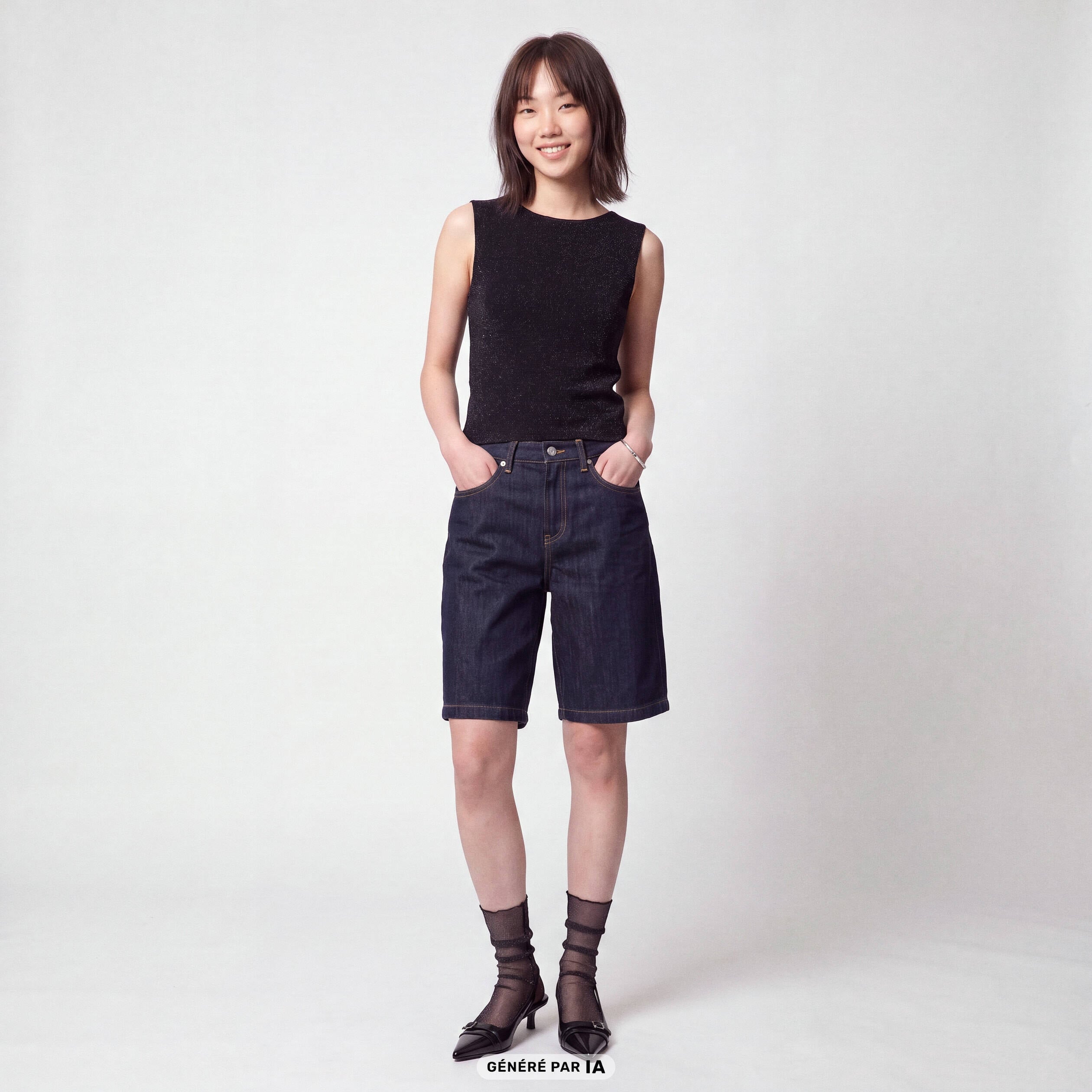 Bermuda large en jean 5 poches denim brut