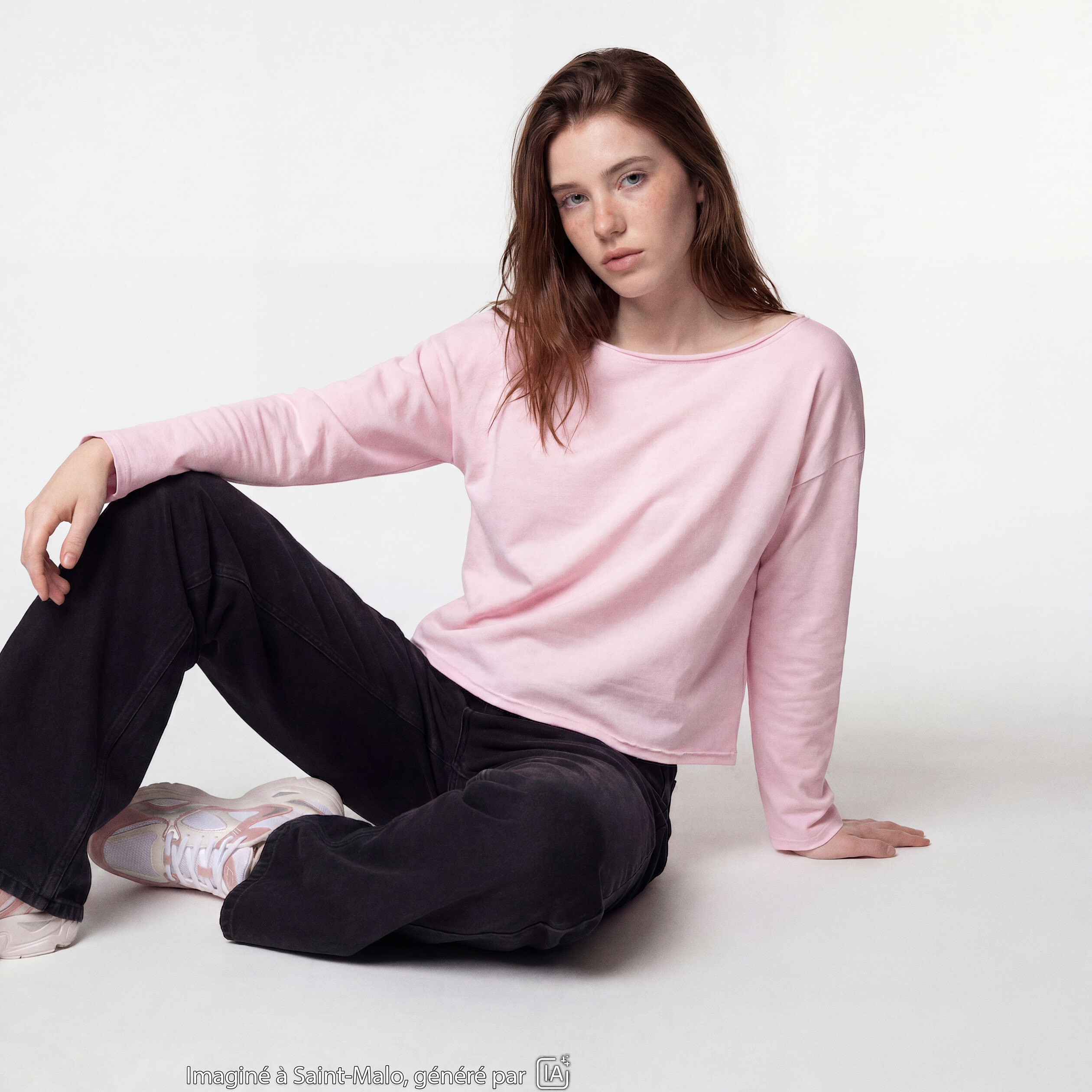 Sweat oversize cropped col bateau rose clair