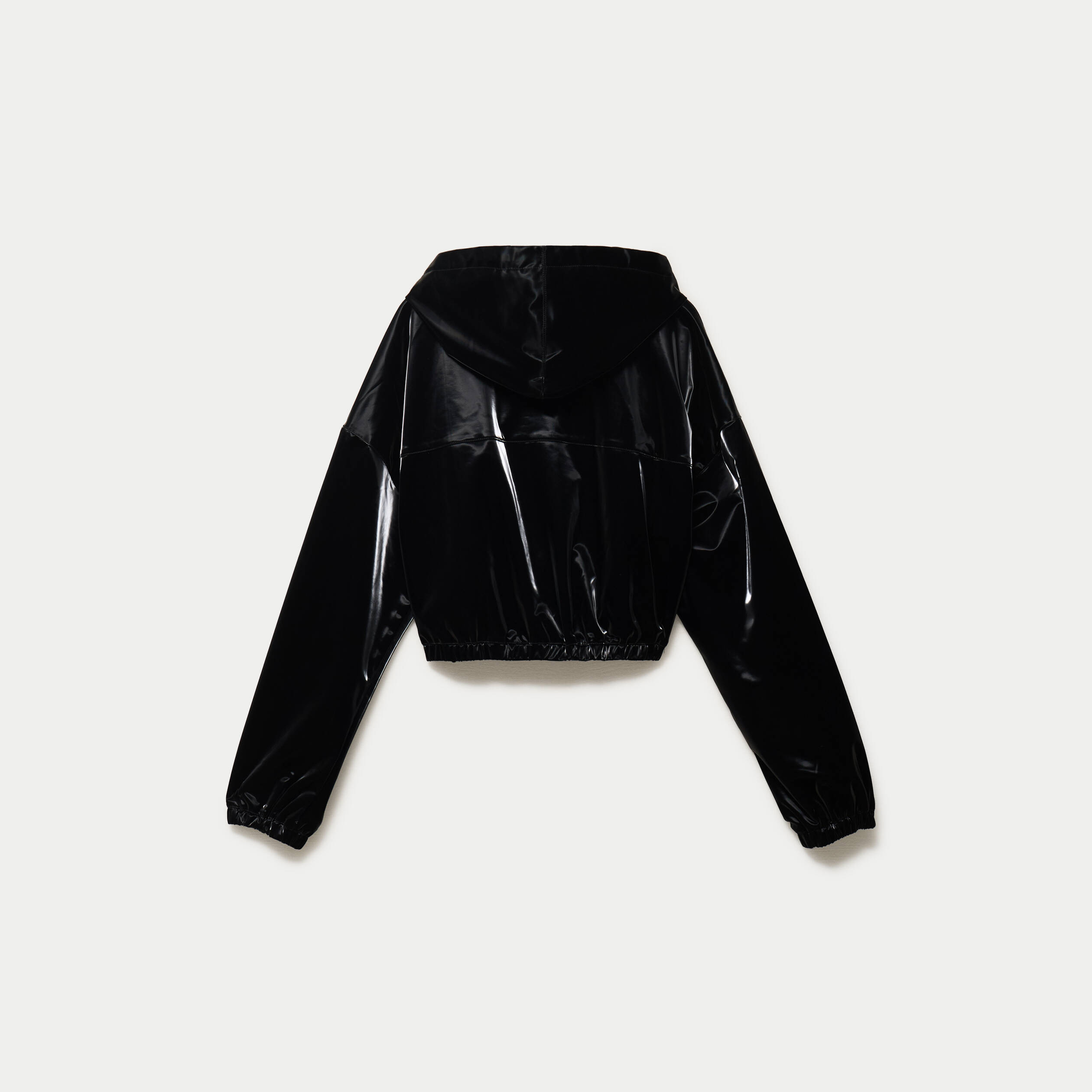 Blouson droit cropped &agrave; capuche velours noir