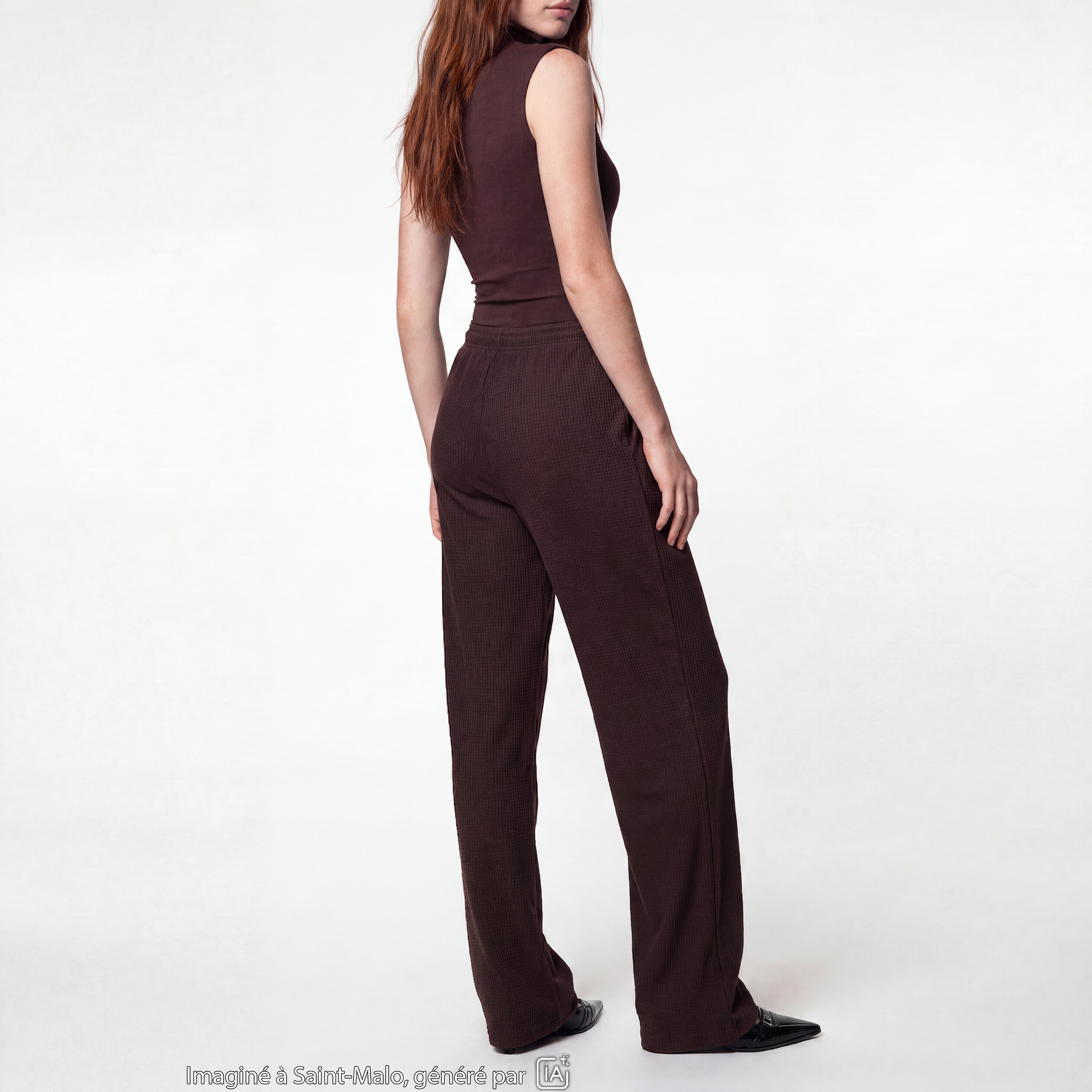 Pantalon large taille standard marron fonc&eacute;