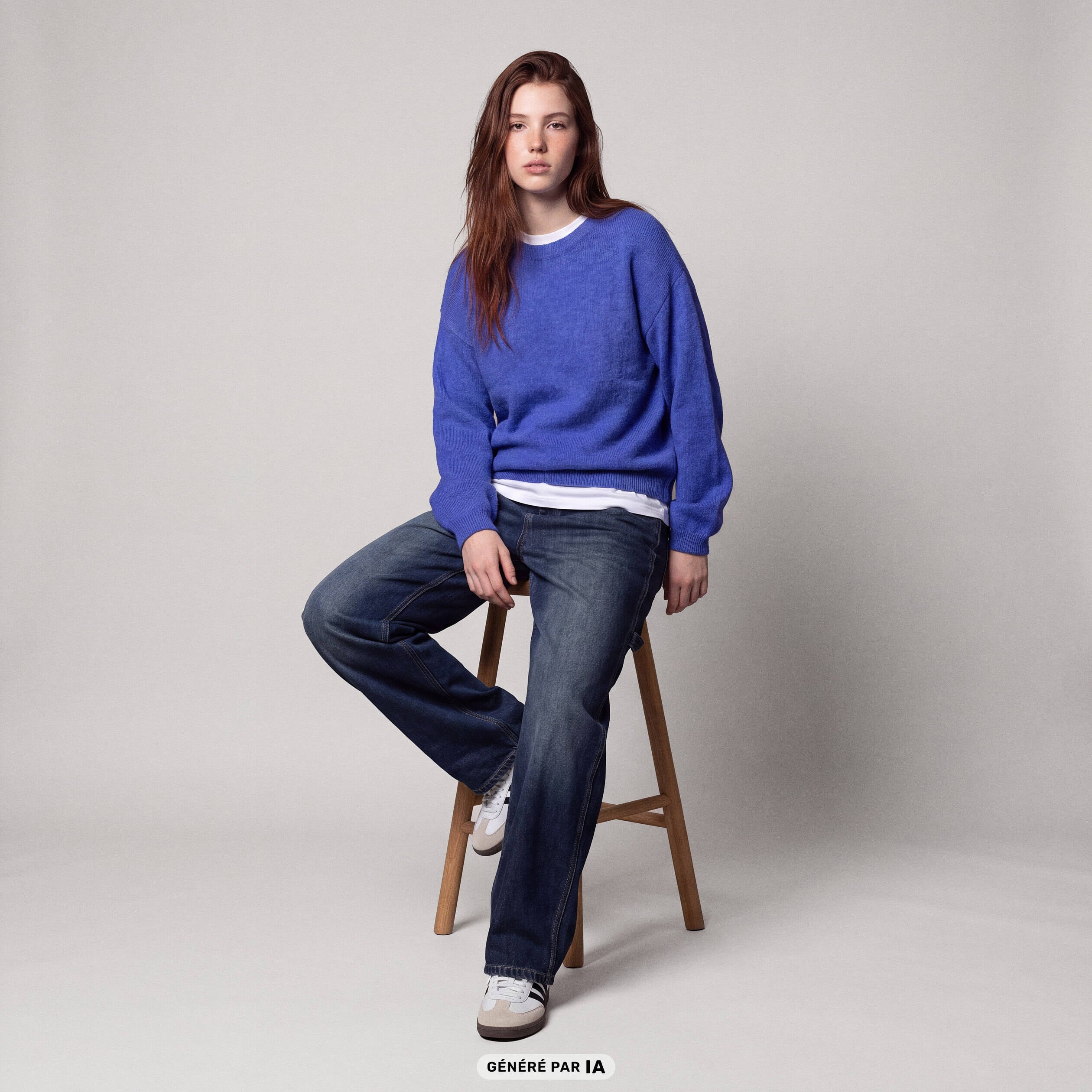 Pull oversize col rond manches longues bleu electrique