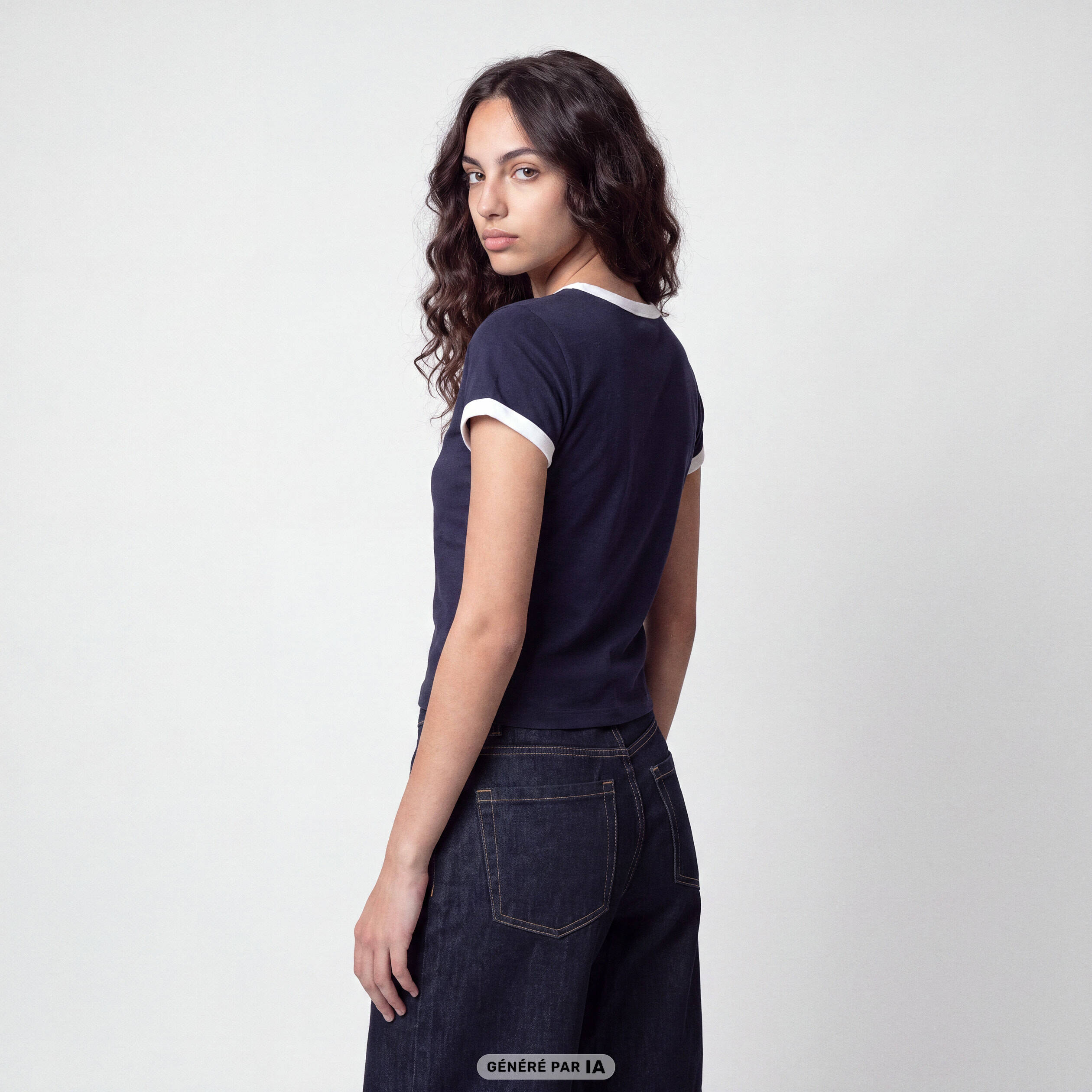T-shirt col rond manches courtes bleu marine