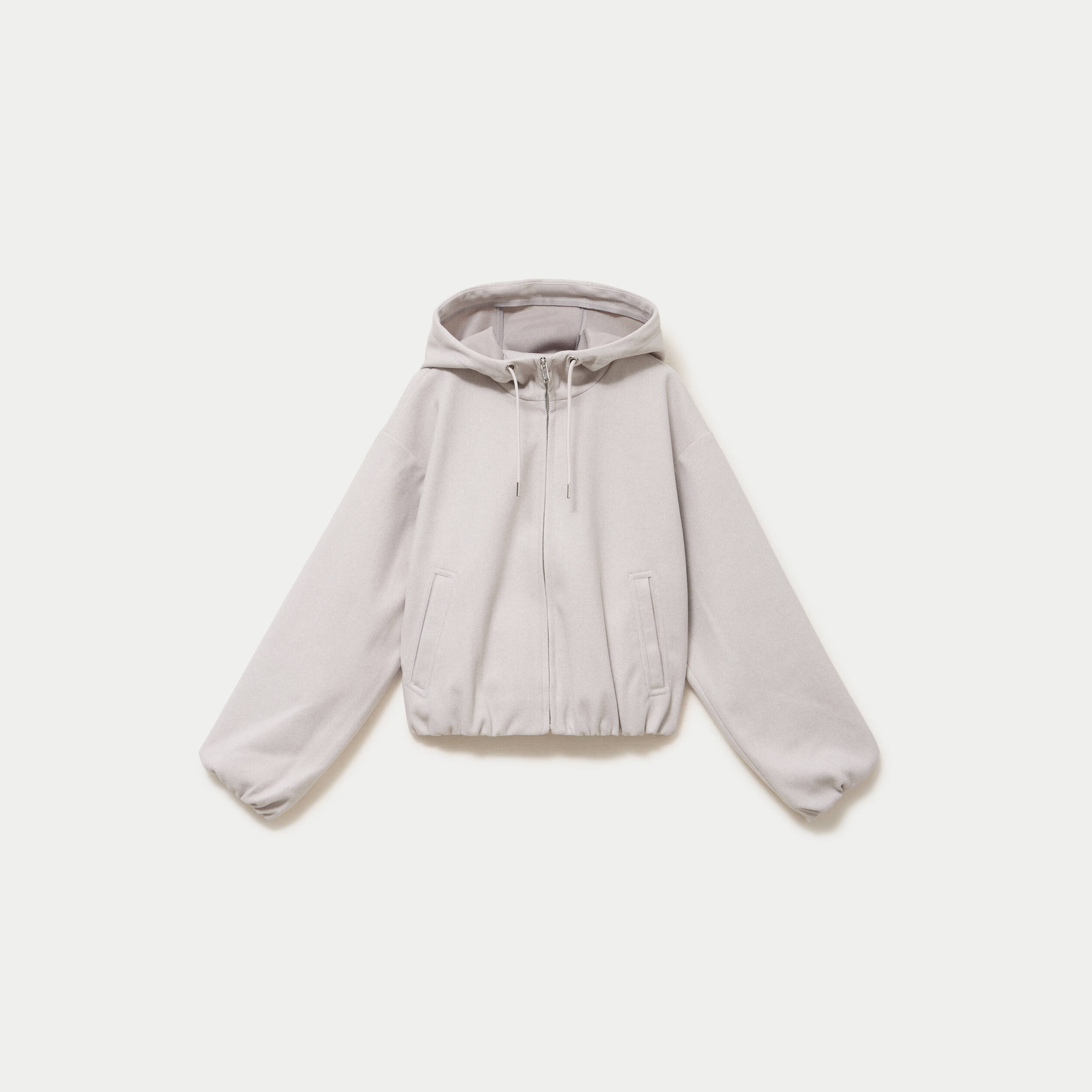 Blouson cropped effet boule &agrave; capuche beige
