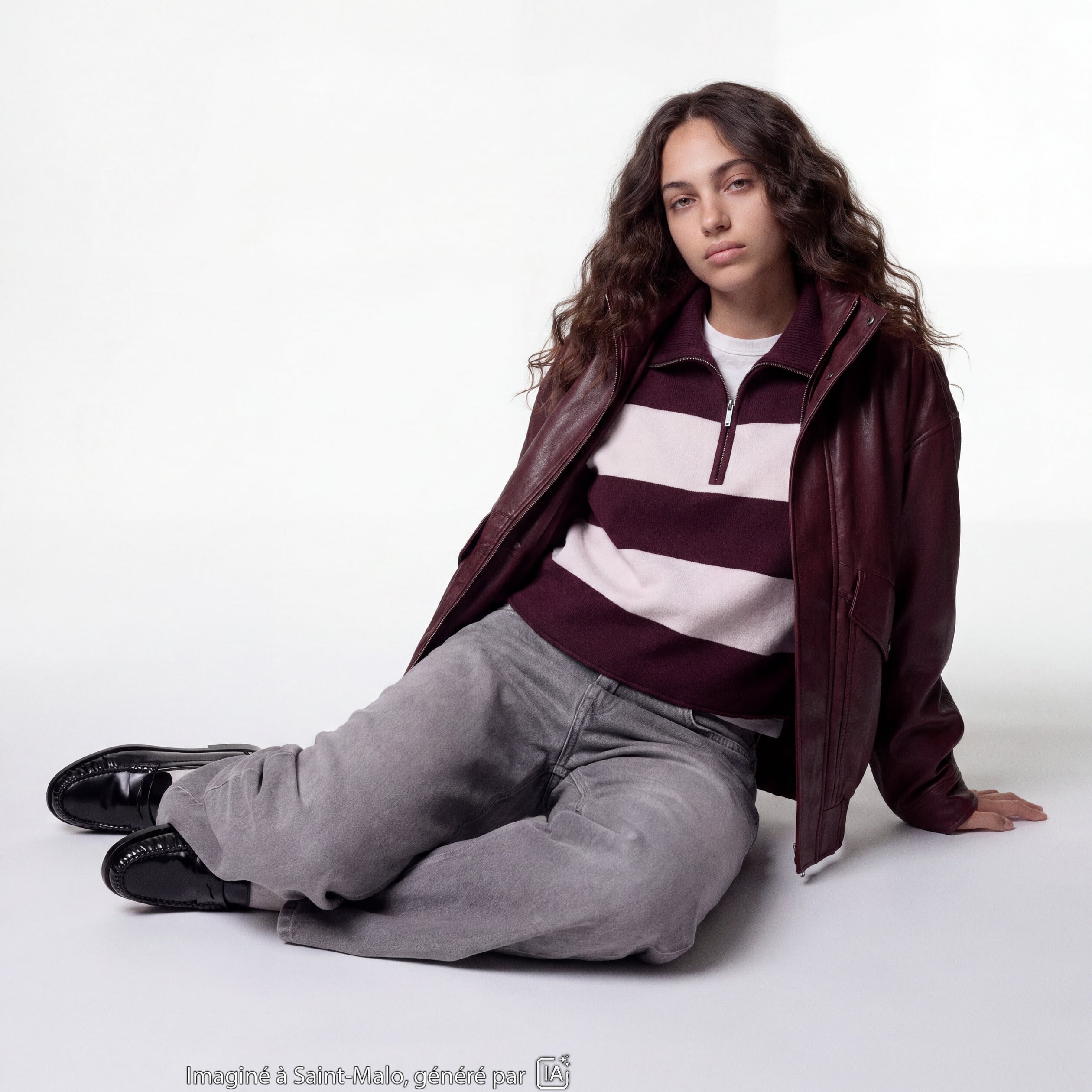 Veste oversize similicuir col biker bordeaux
