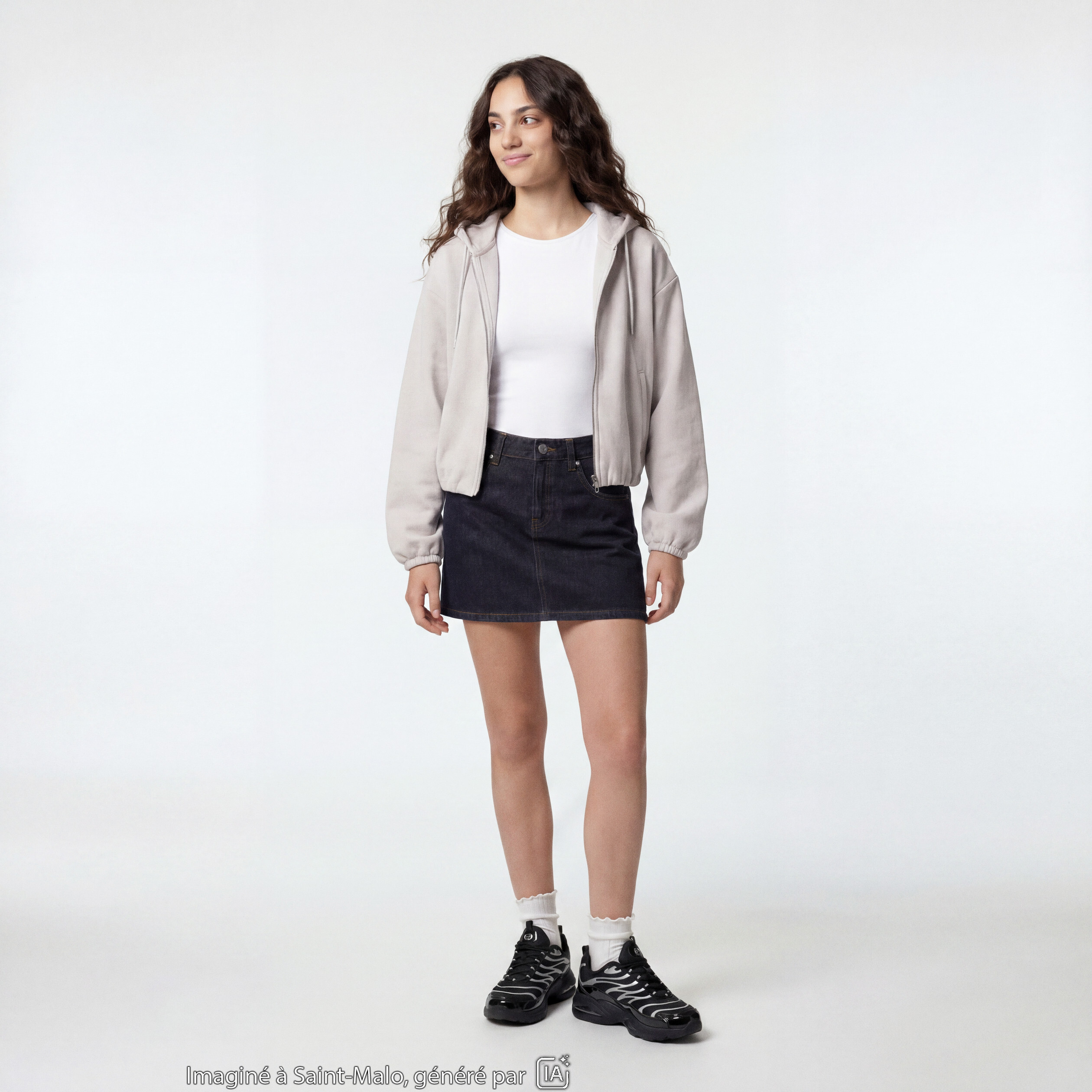 Blouson cropped effet boule &agrave; capuche beige