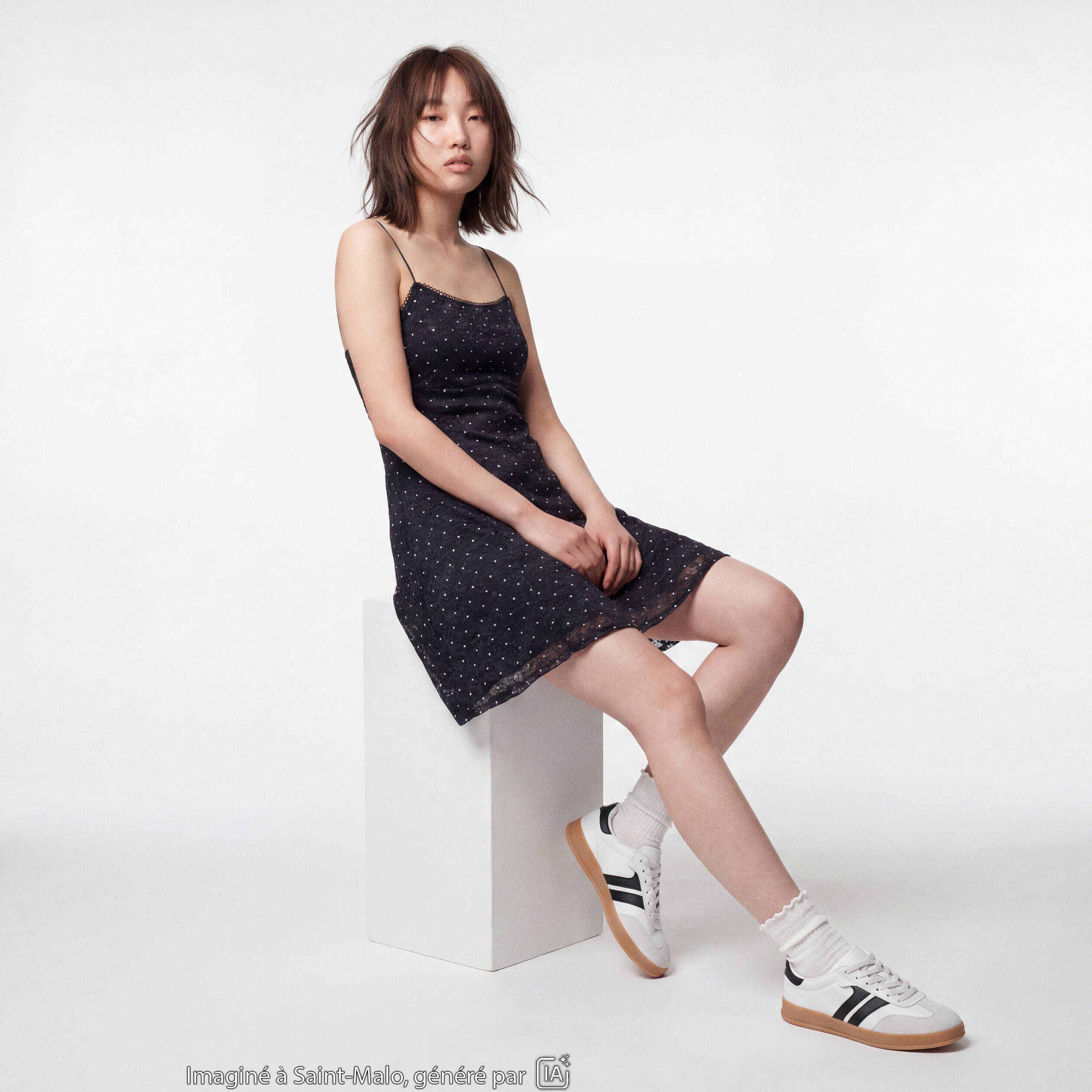 Robe fines bretelles col coeur dentelle noir