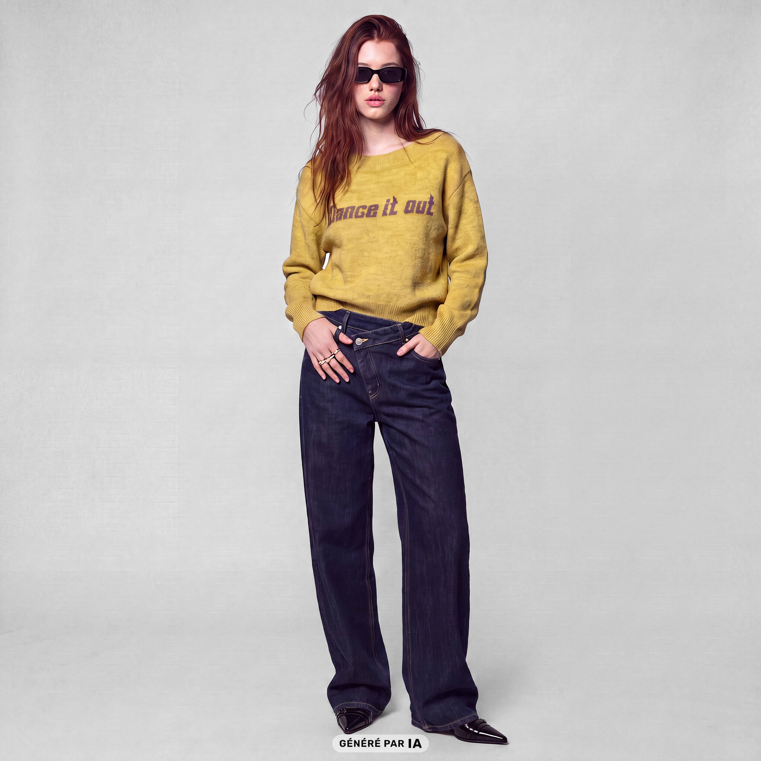 Pull col rond manches longues jaune clair