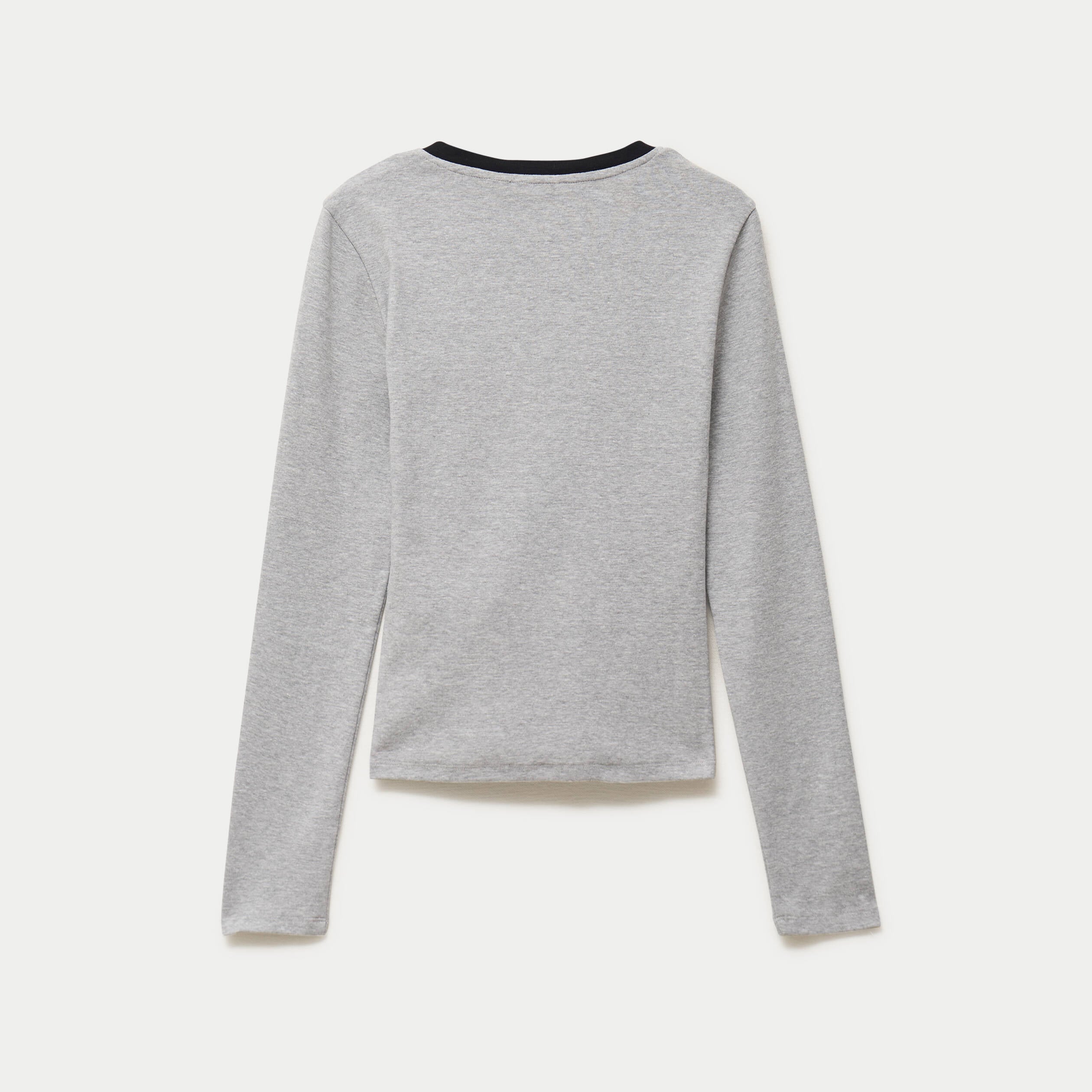Top ajust&eacute; col v manches longues gris fonc&eacute;