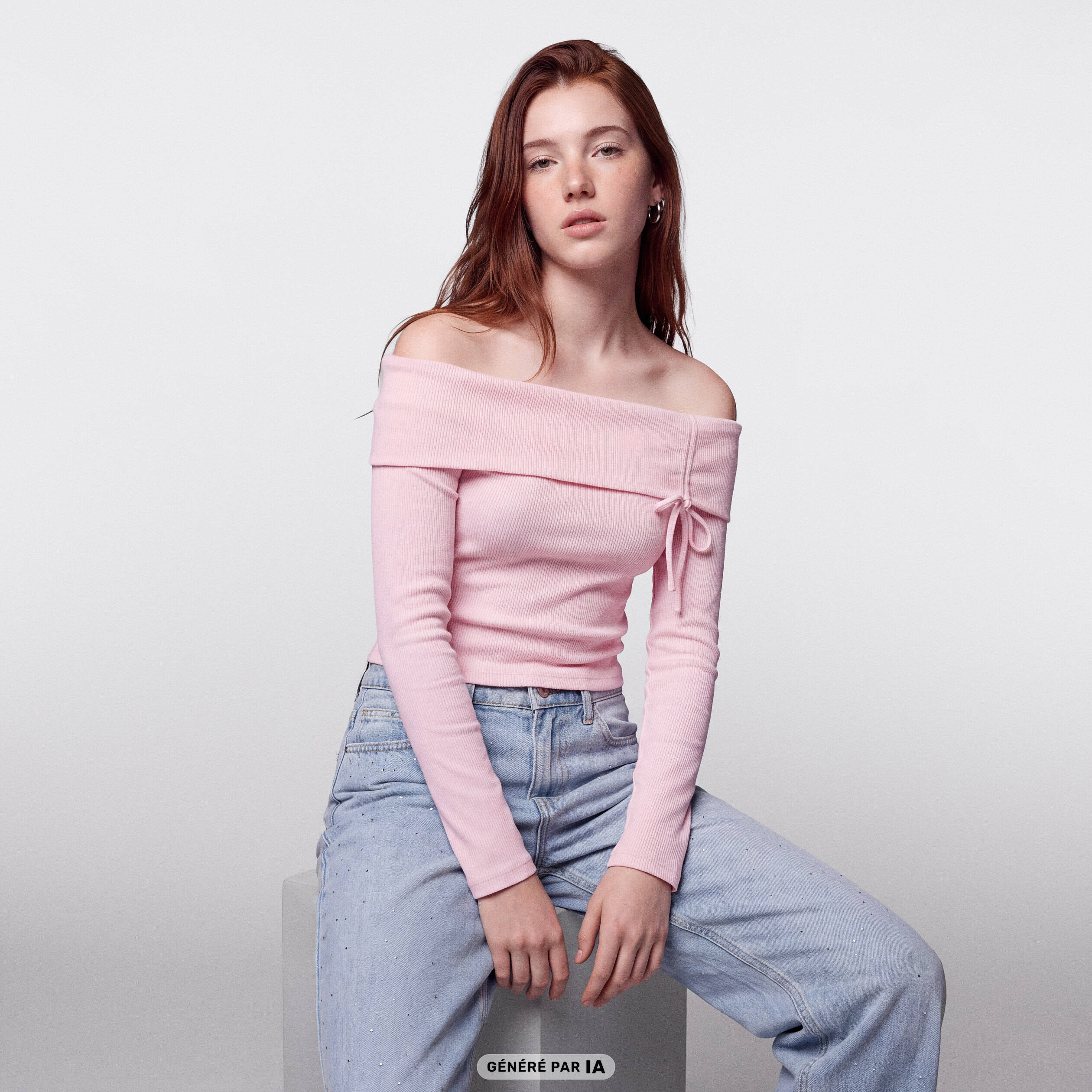 Top ajust&eacute; cropped manches longues rose clair