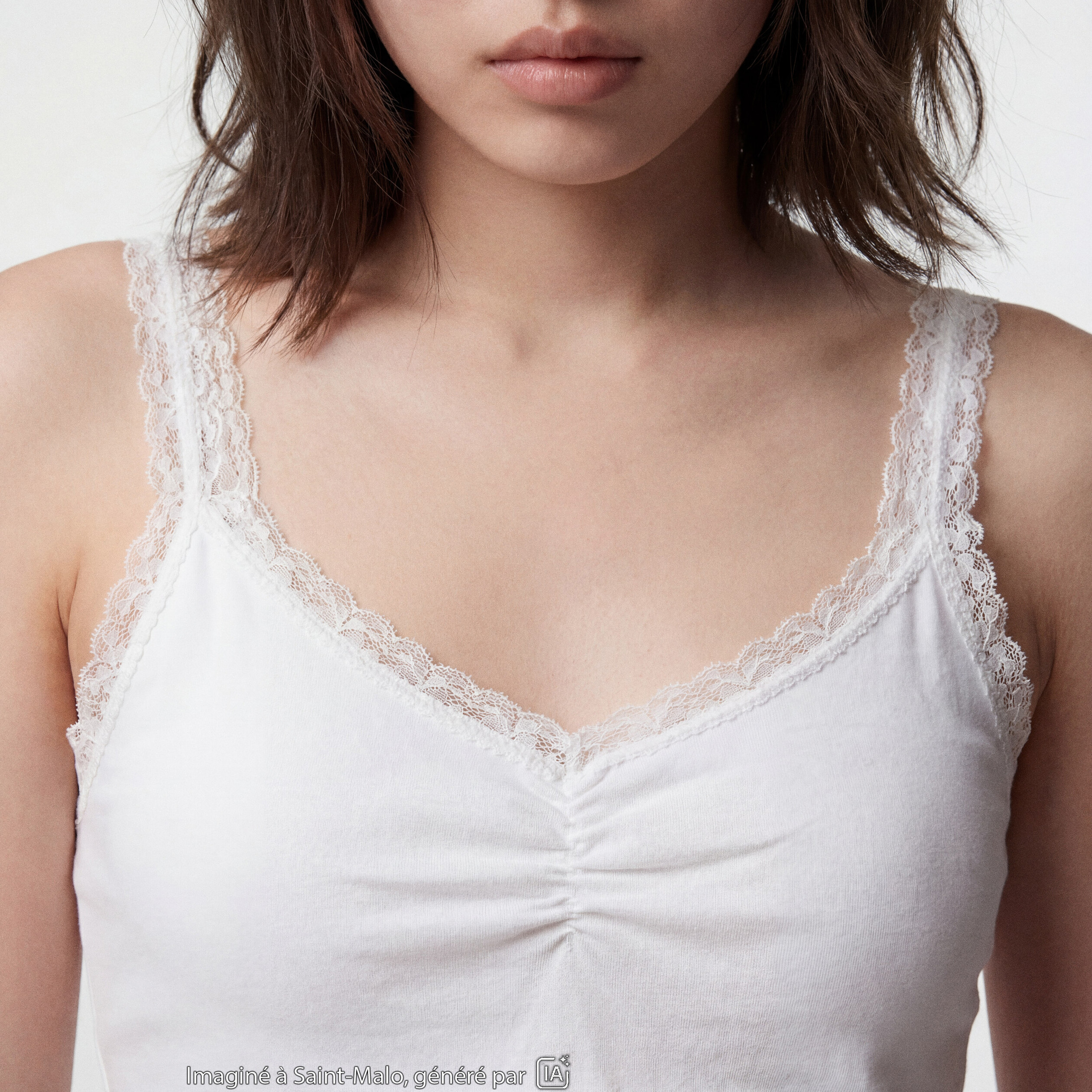 D&eacute;bardeur ajust&eacute; d&eacute;collet&eacute; dentelle blanc