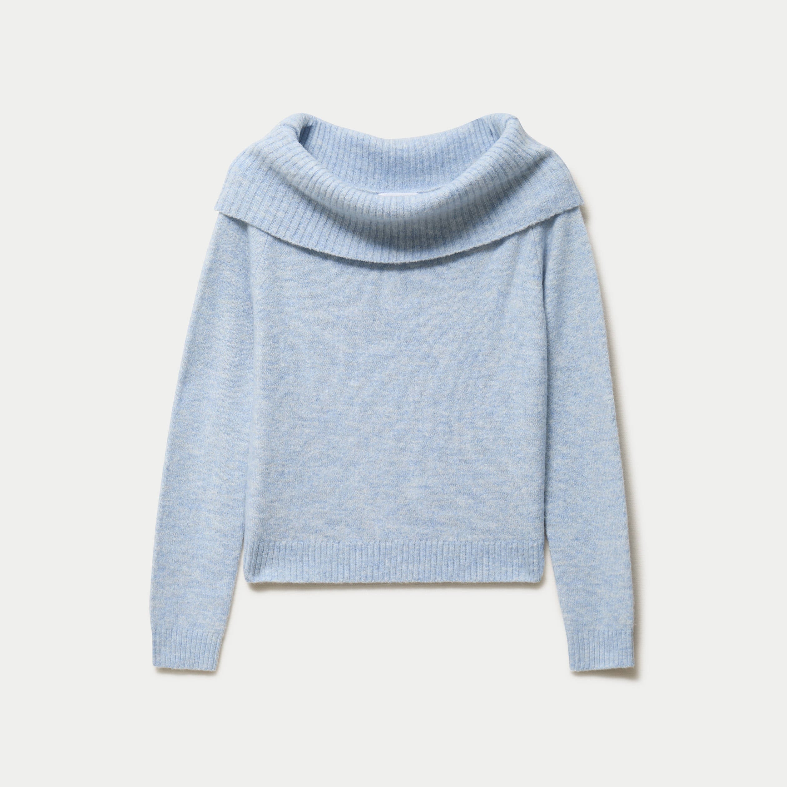 Pull col bardot manches longues bleu ciel