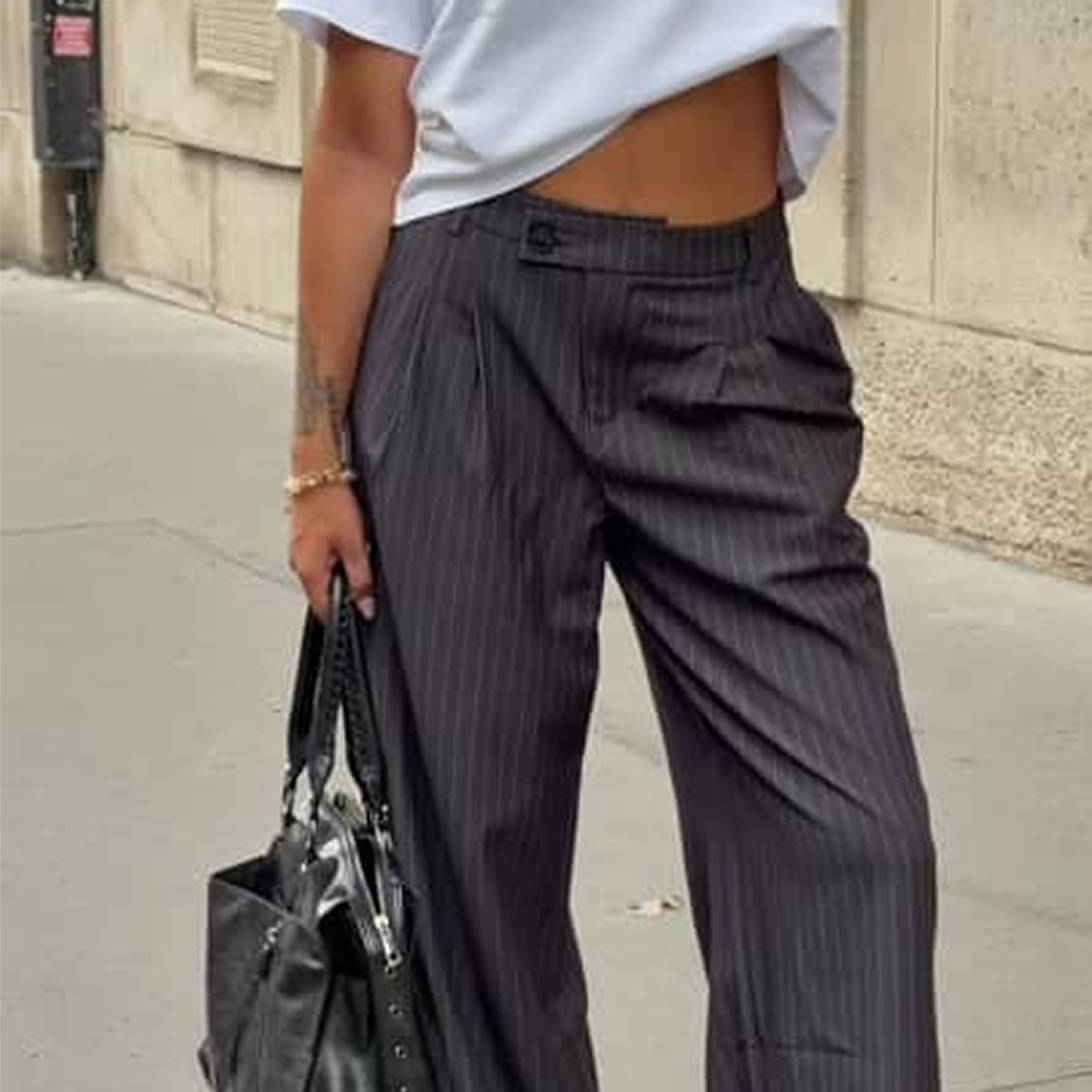 Pantalon coupe large taille standard gris anthracite
