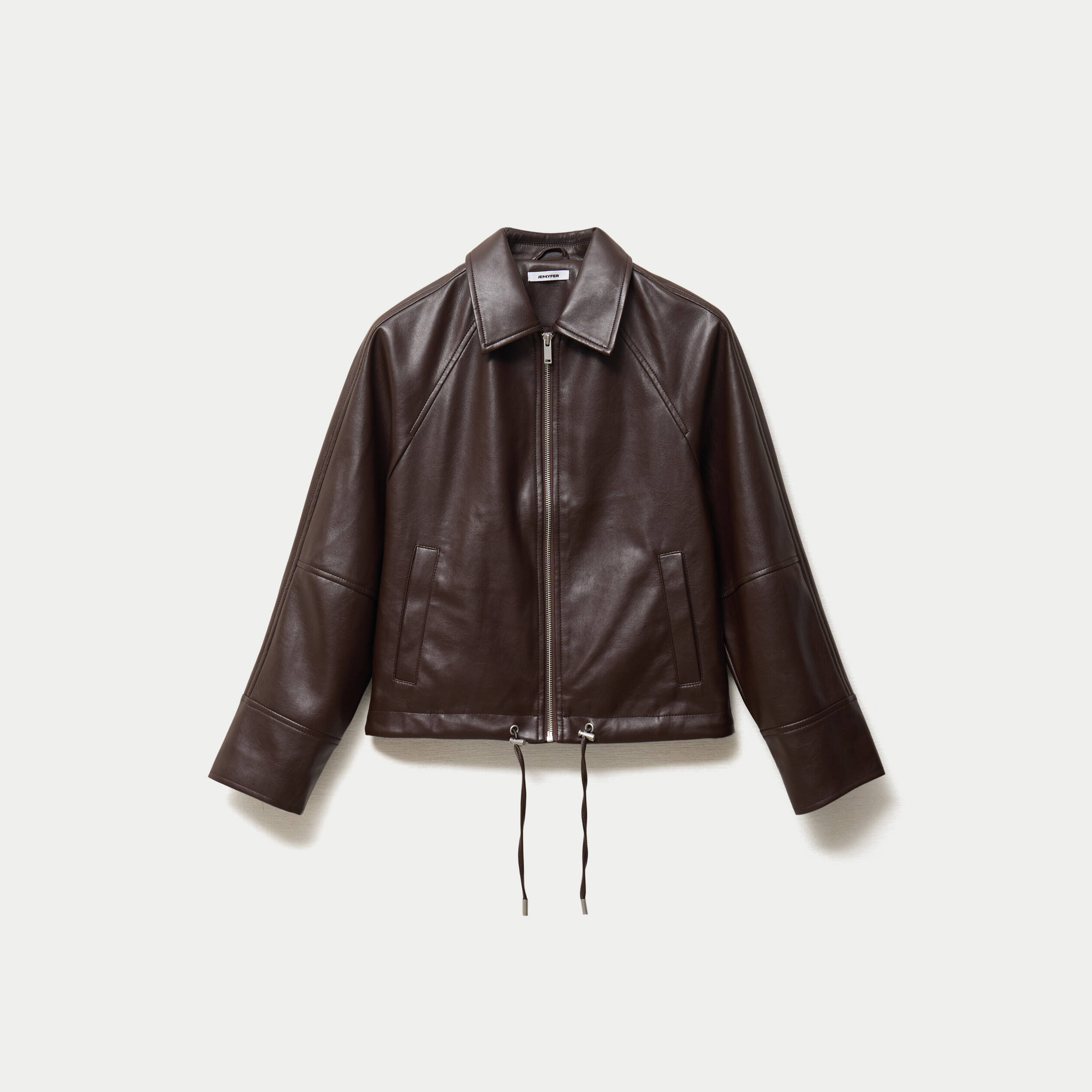 Blouson oversize court similicuir marron fonc&eacute;