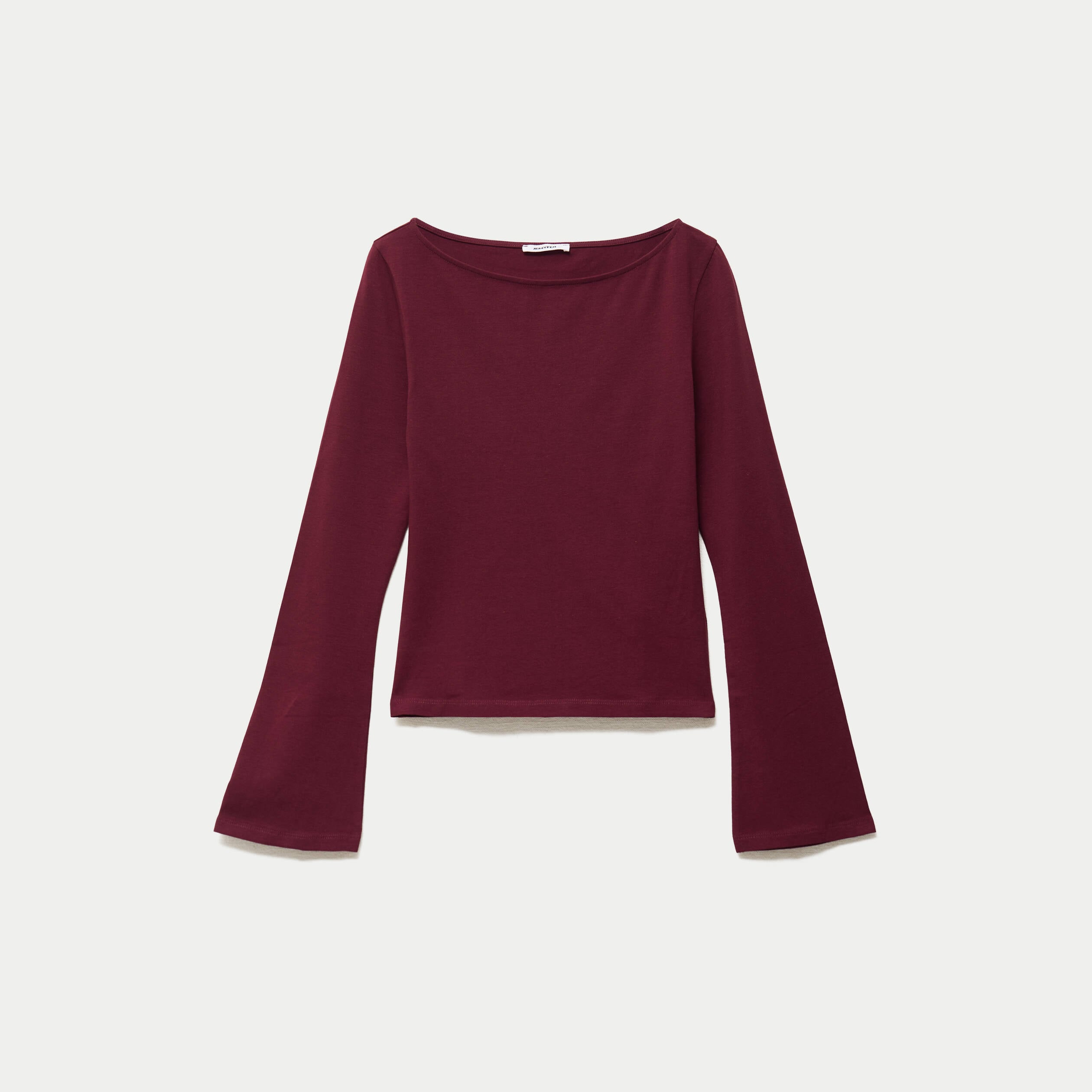 T-shirt cintr&eacute; col rond manches longues bordeaux
