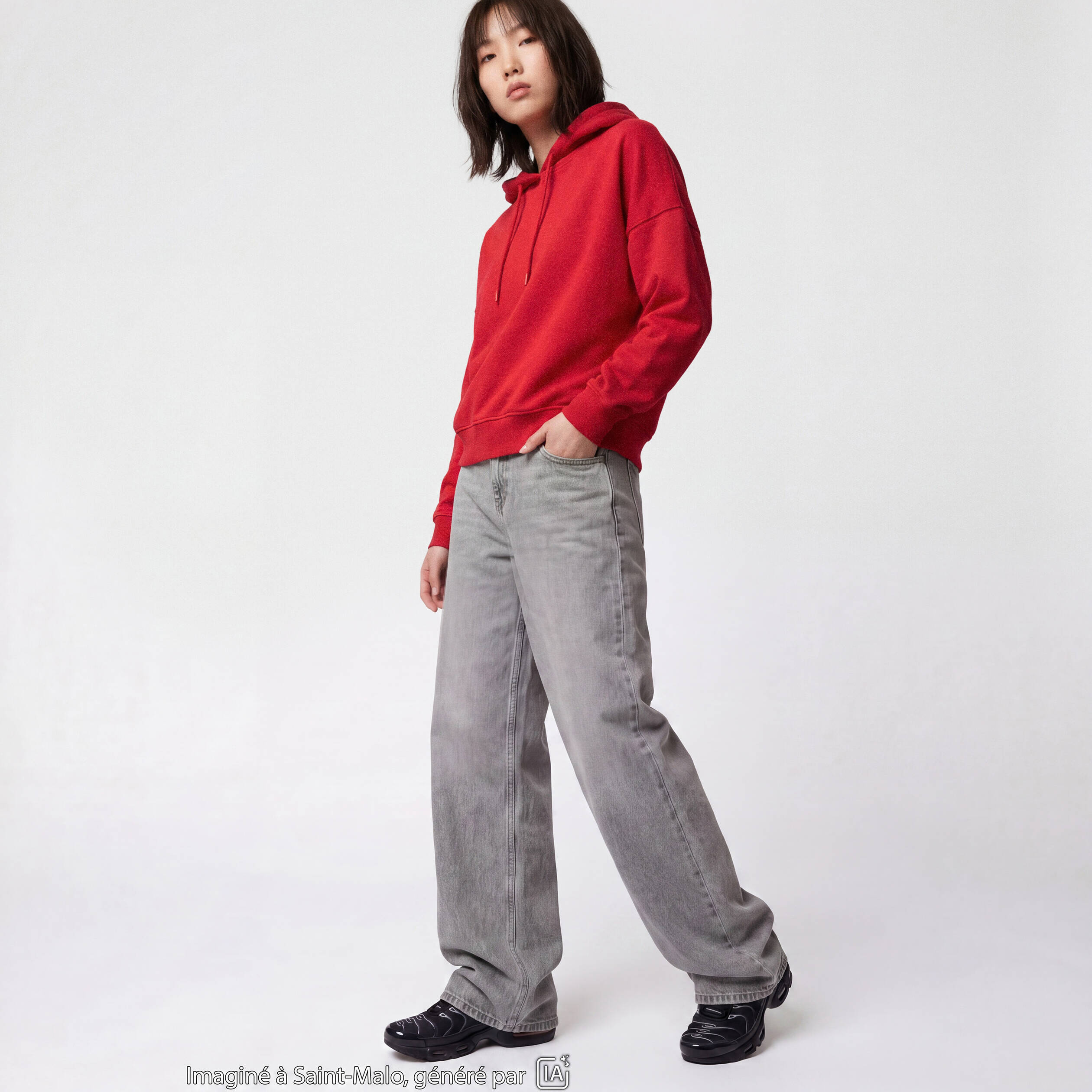 Jean Lenny wide leg standard denim gris