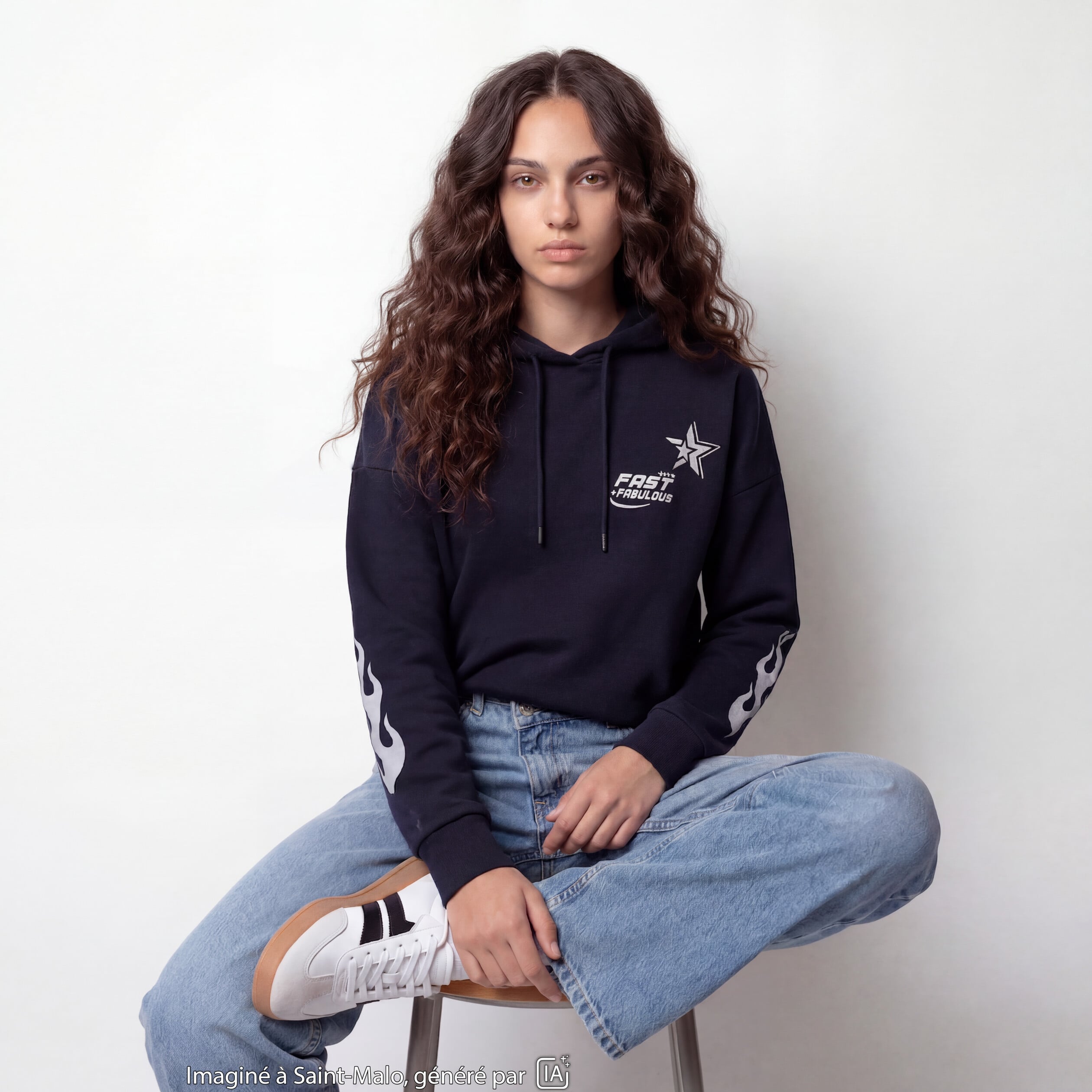 Sweat &agrave; capuche manches longues bleu marine