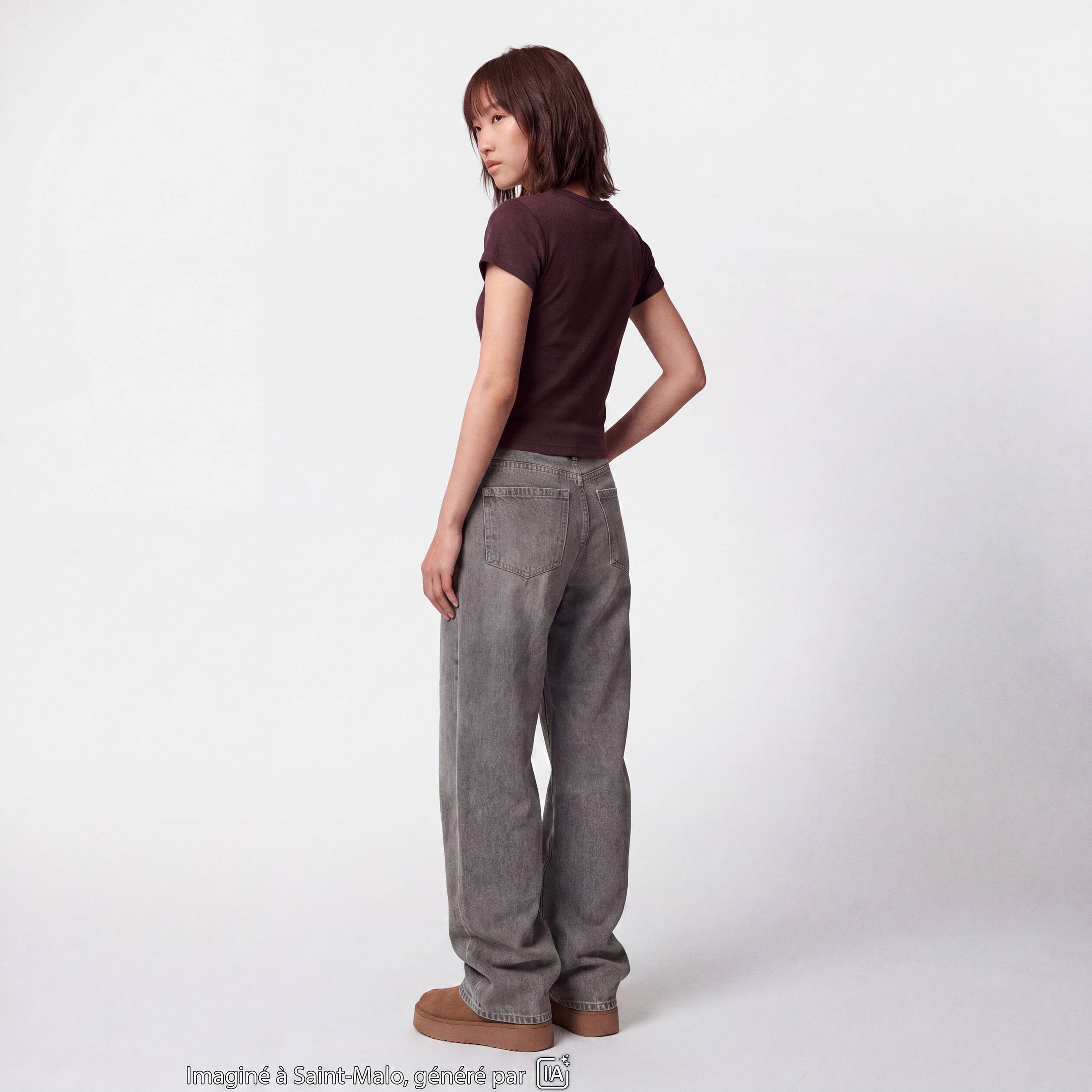 Jean Tom regular taille haute denim gris