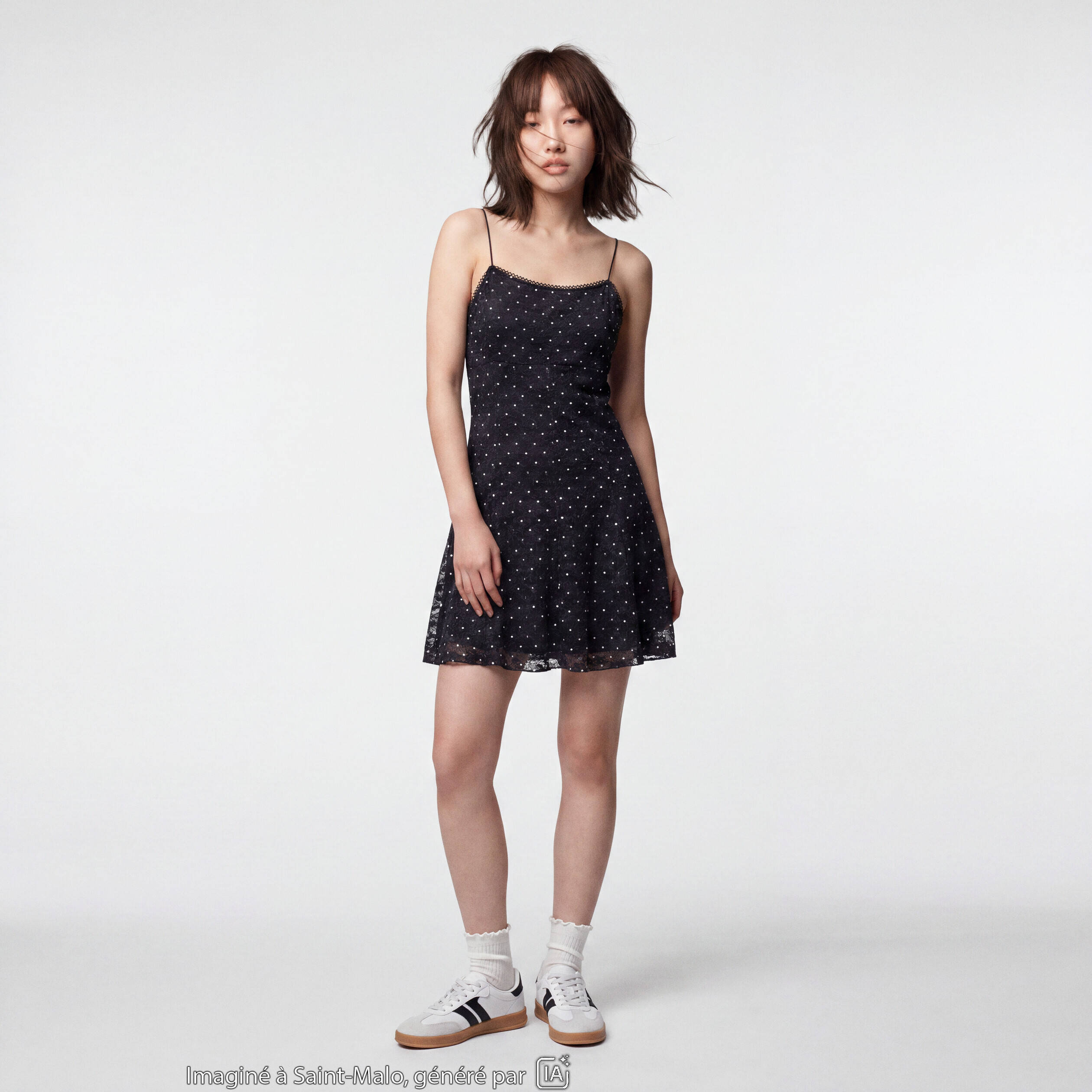 Robe fines bretelles col coeur dentelle noir