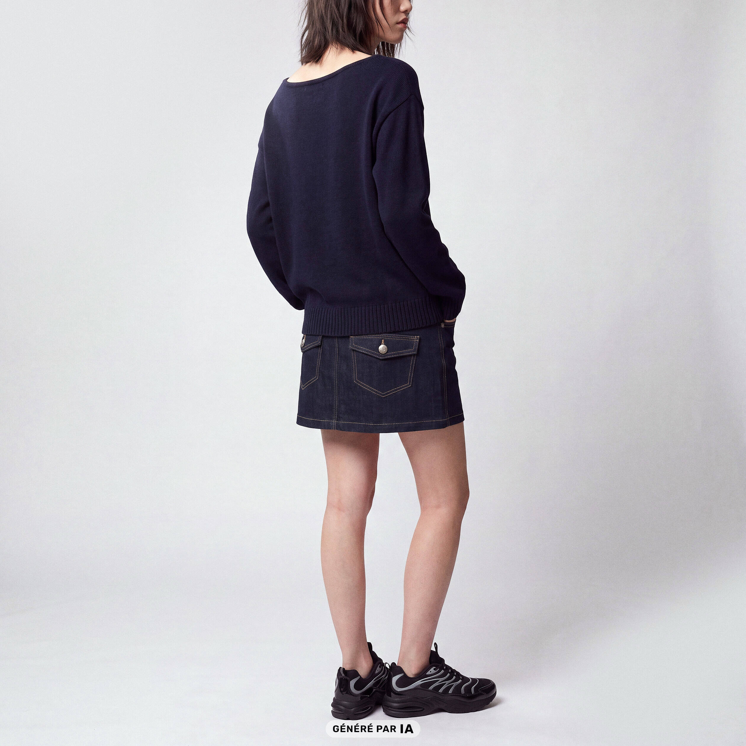 Pull col bateau manches longues bleu marine