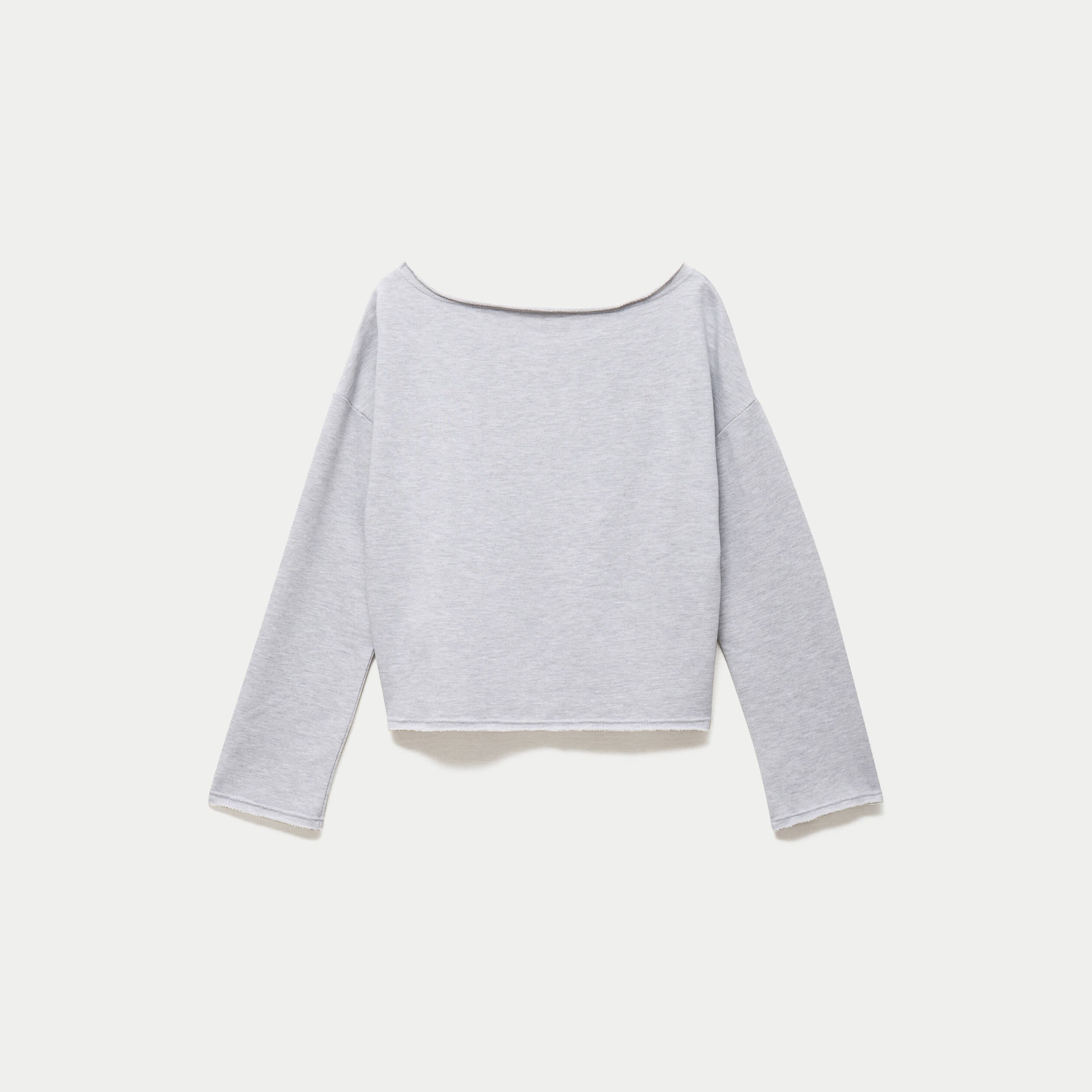 Sweat oversize cropped col bateau gris clair ado
