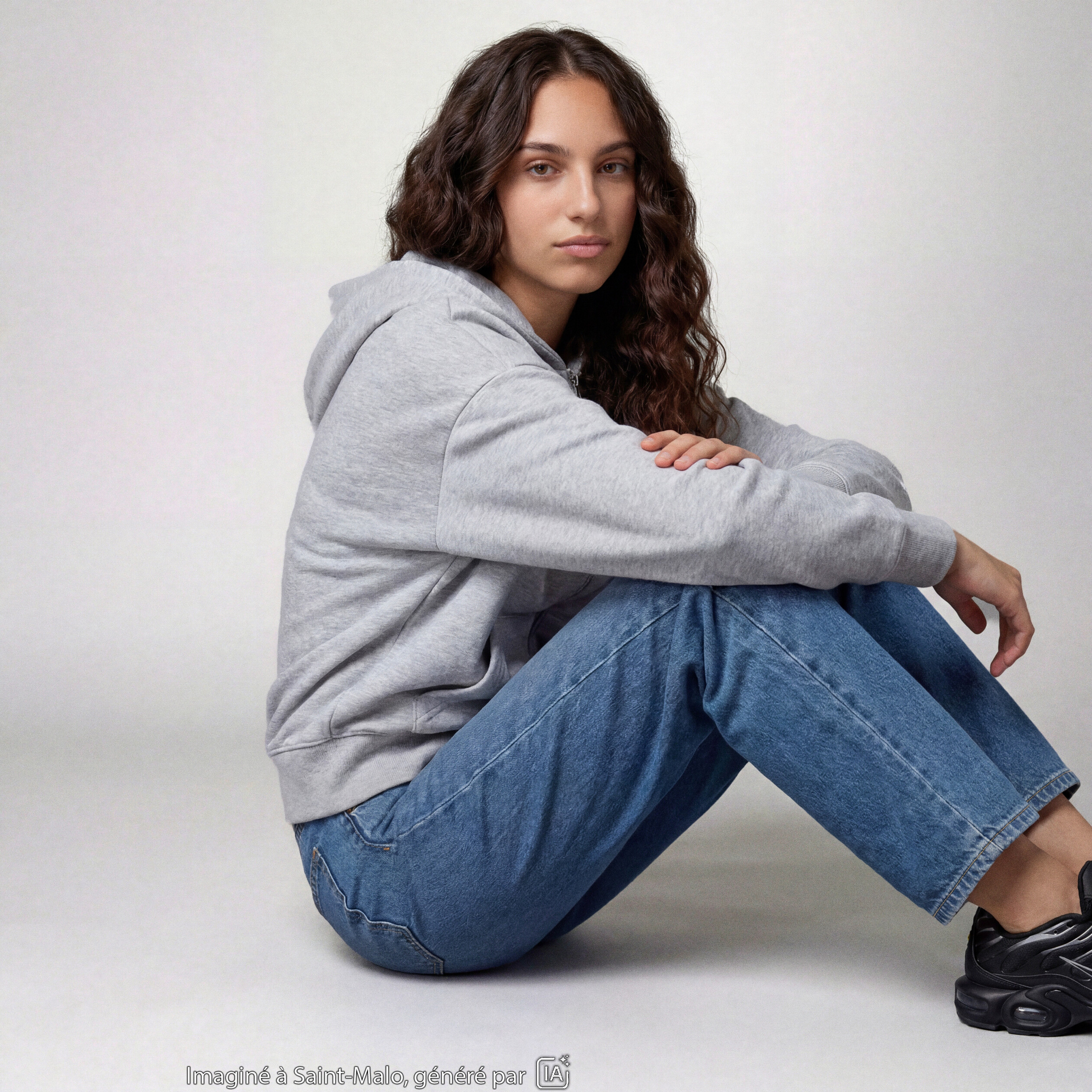 Sweat oversize court &agrave; capuche gris clair