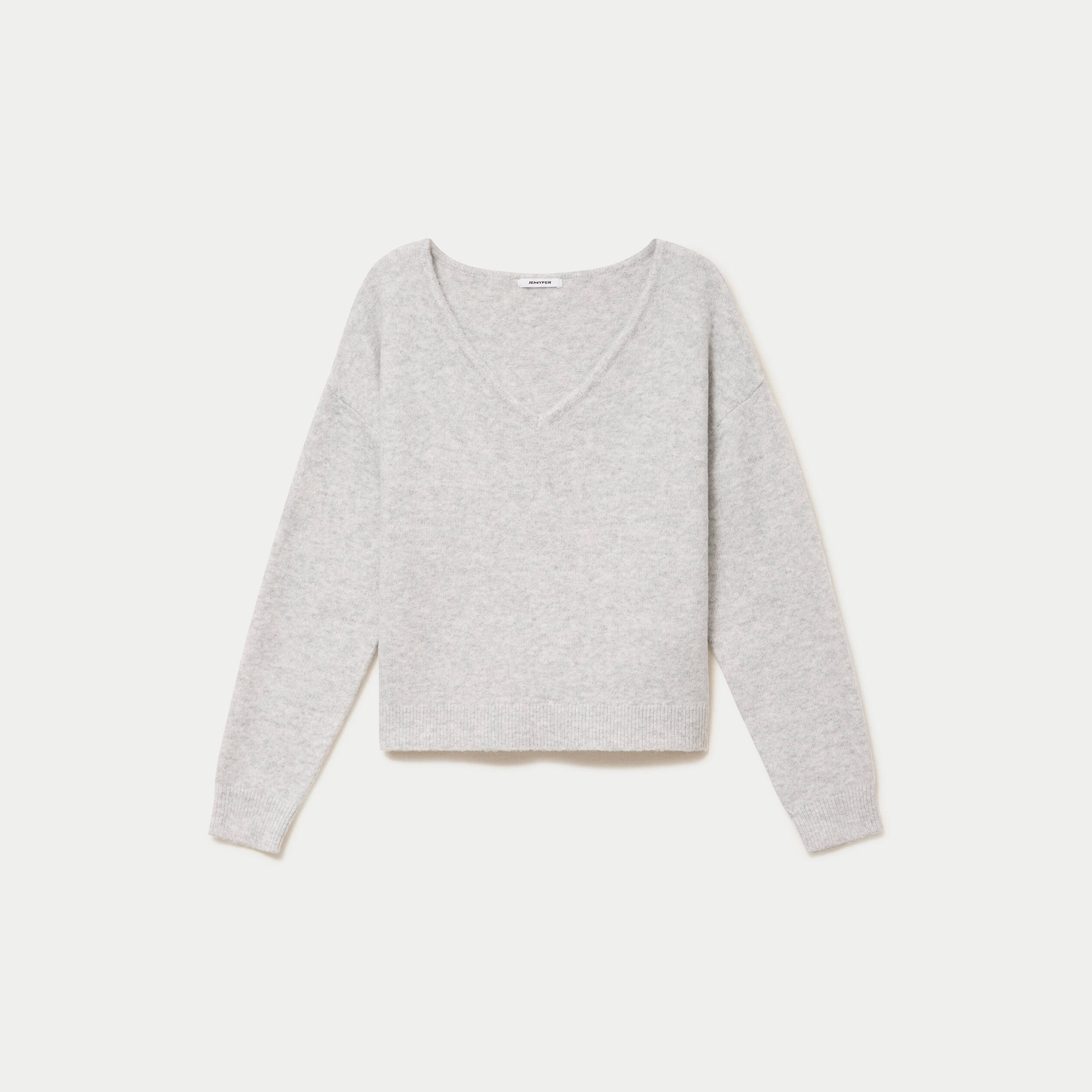 Pull col v manches longues gris clair
