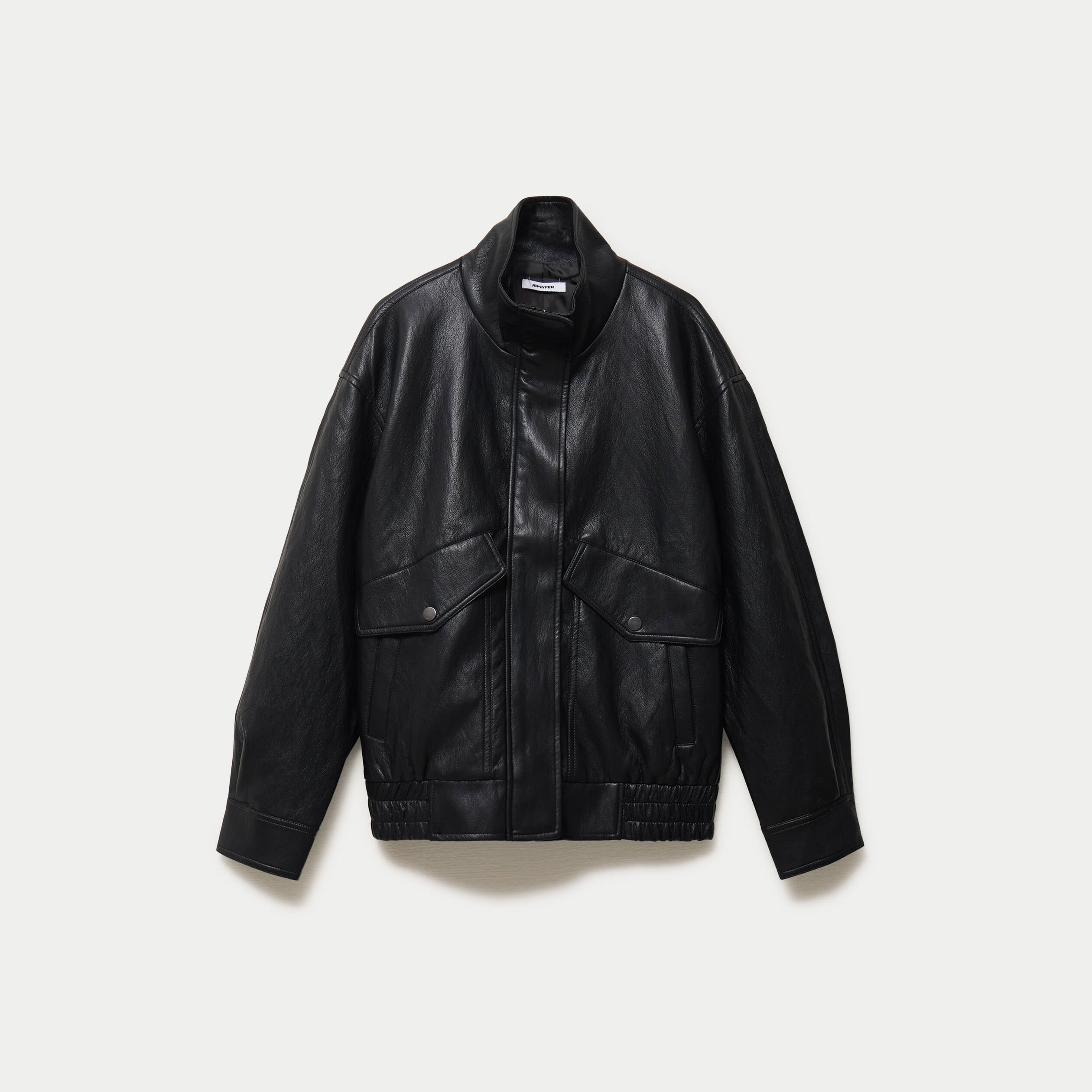 Veste oversize similicuir col biker noir
