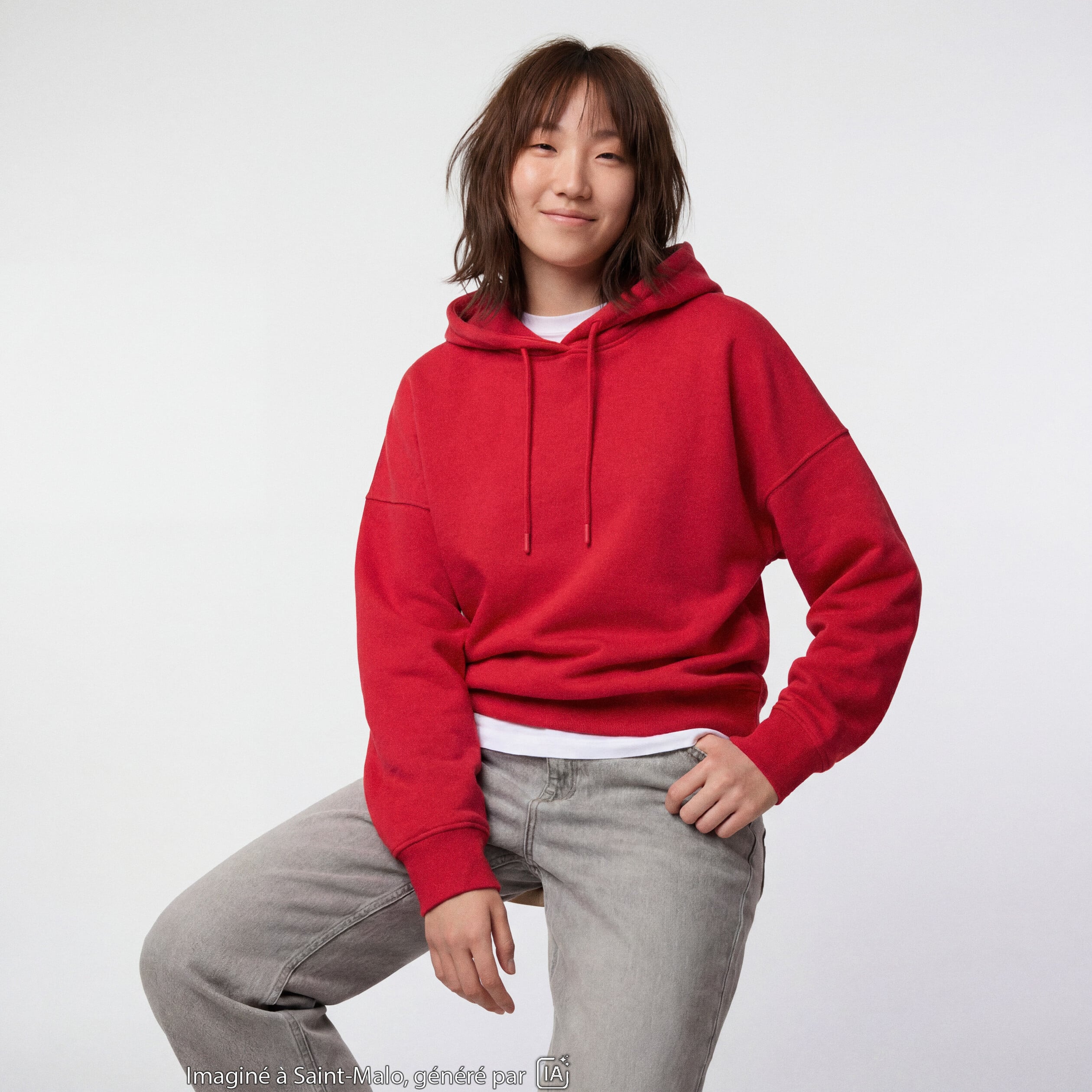 Sweat oversize &agrave; capuche manches longues rouge