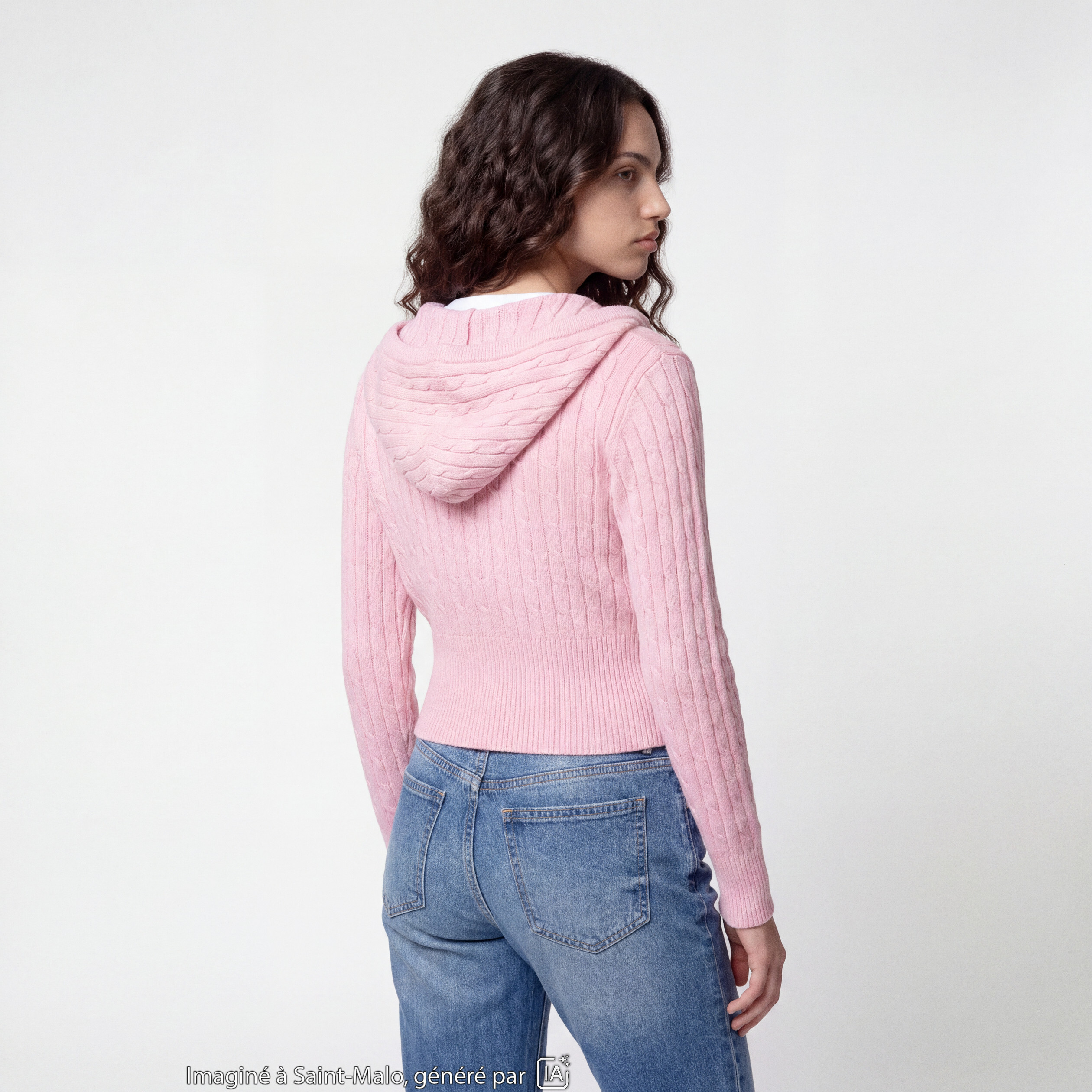 Gilet &agrave; capuche manches longues rose