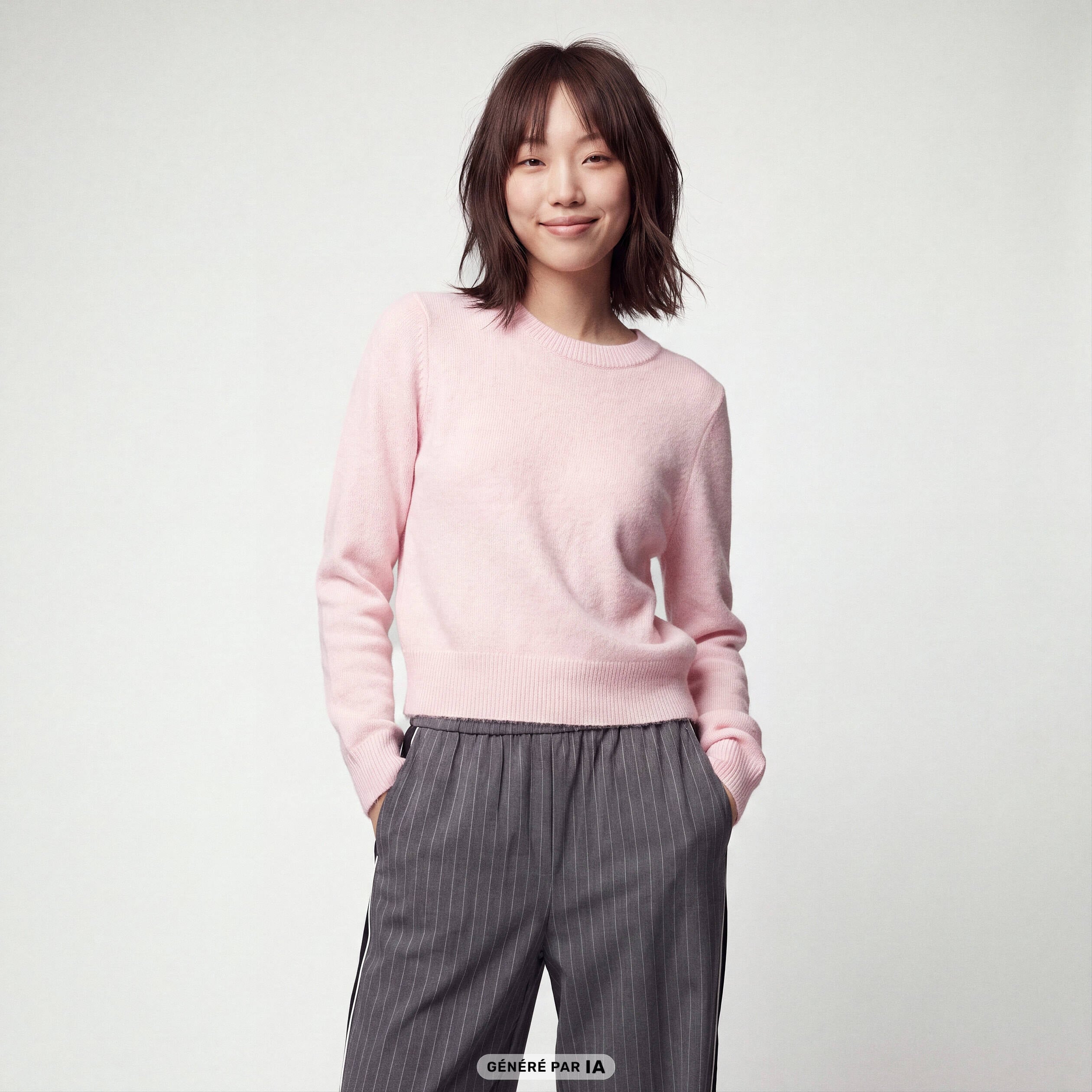 Pull col rond manches longues rose clair