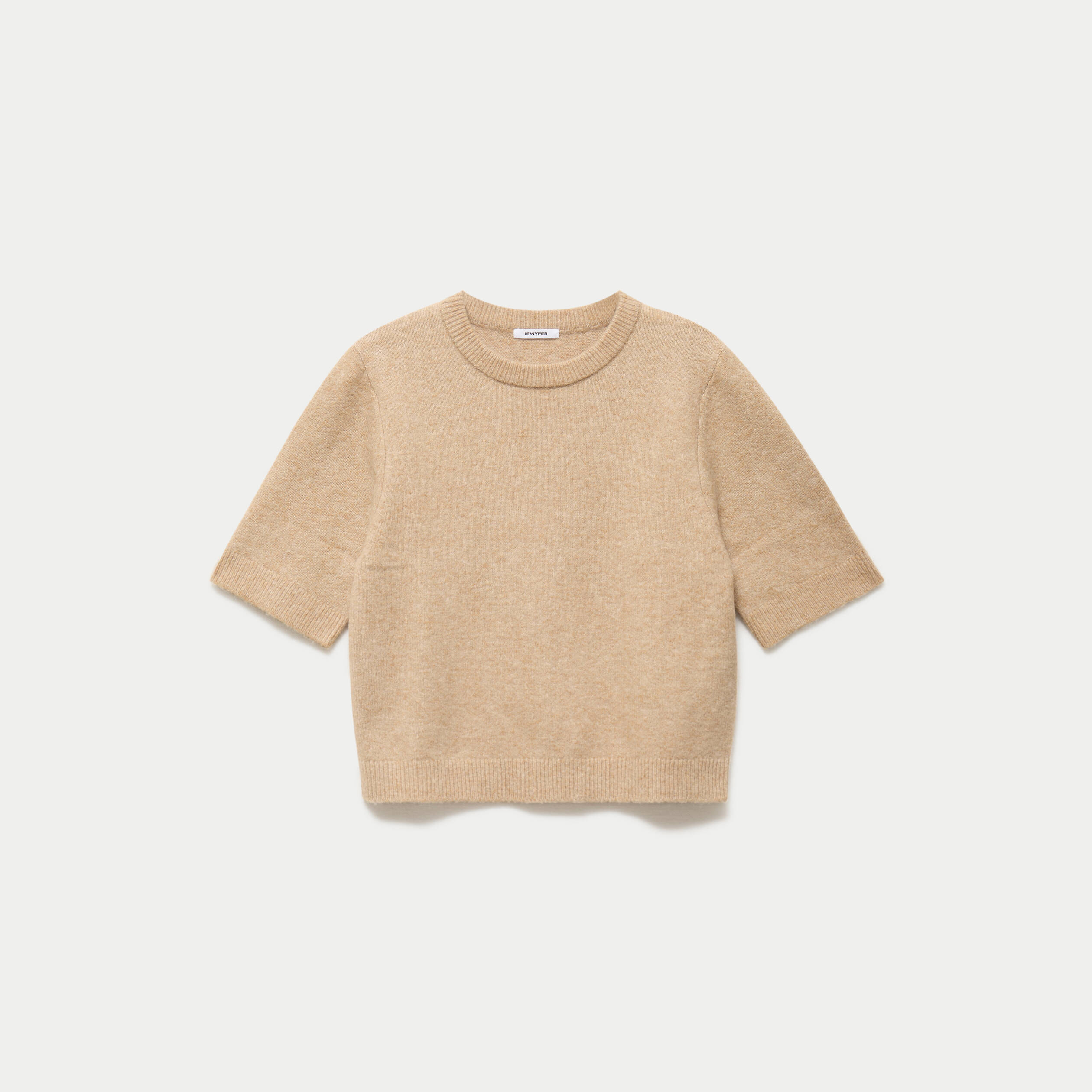 Pull col rond manches courtes beige