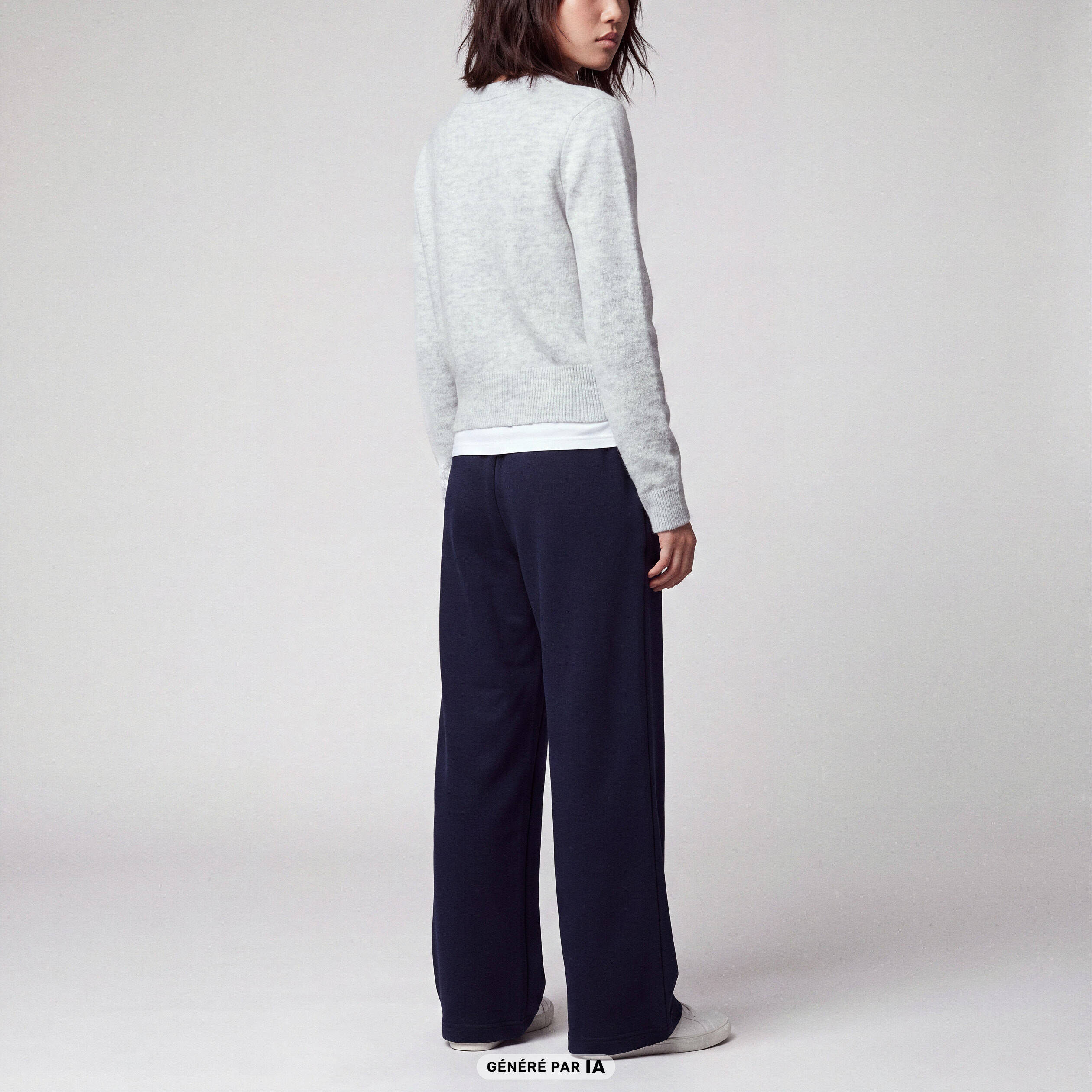 Pull col rond manches longues gris clair