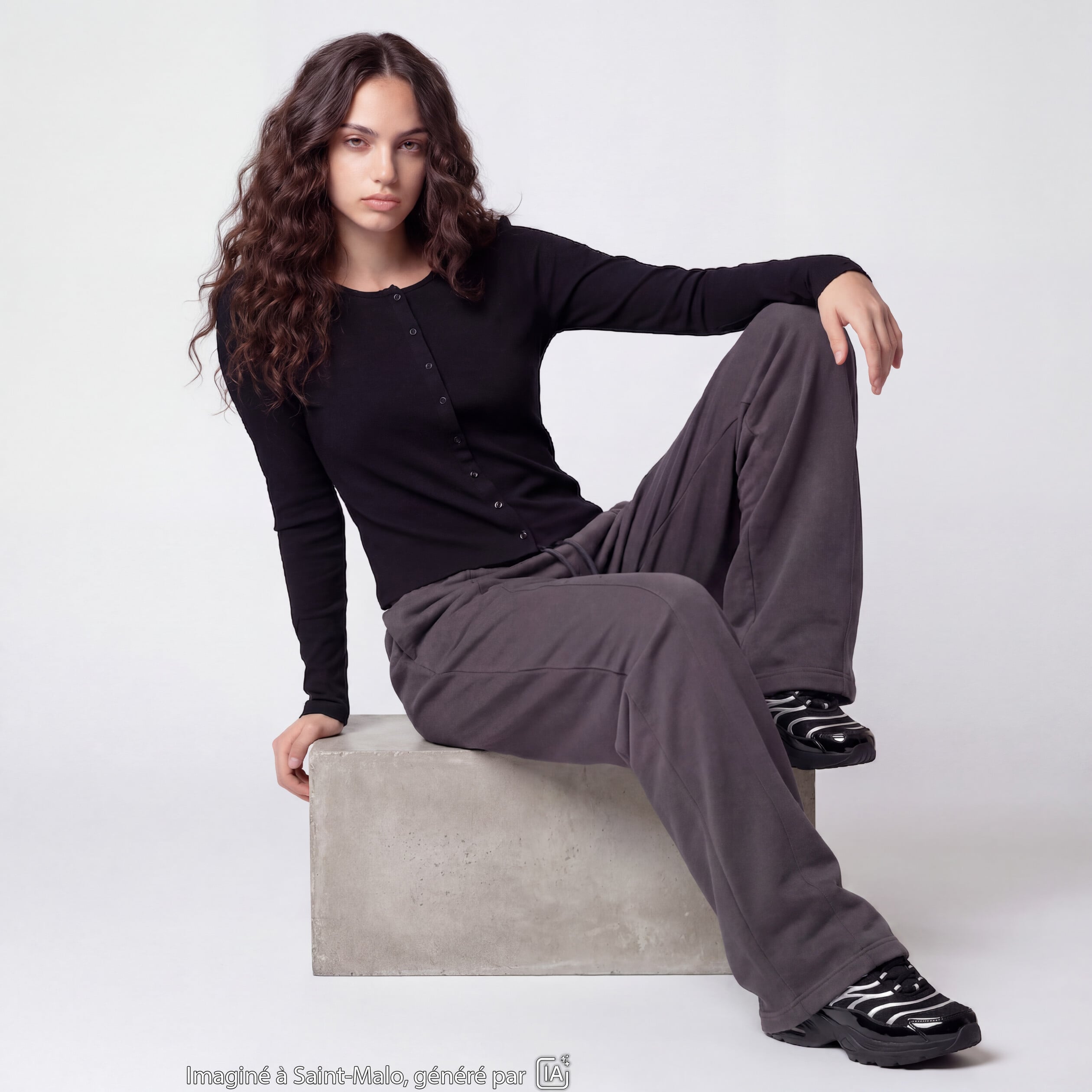 Gilet ajust&eacute; col rond manches longues noir