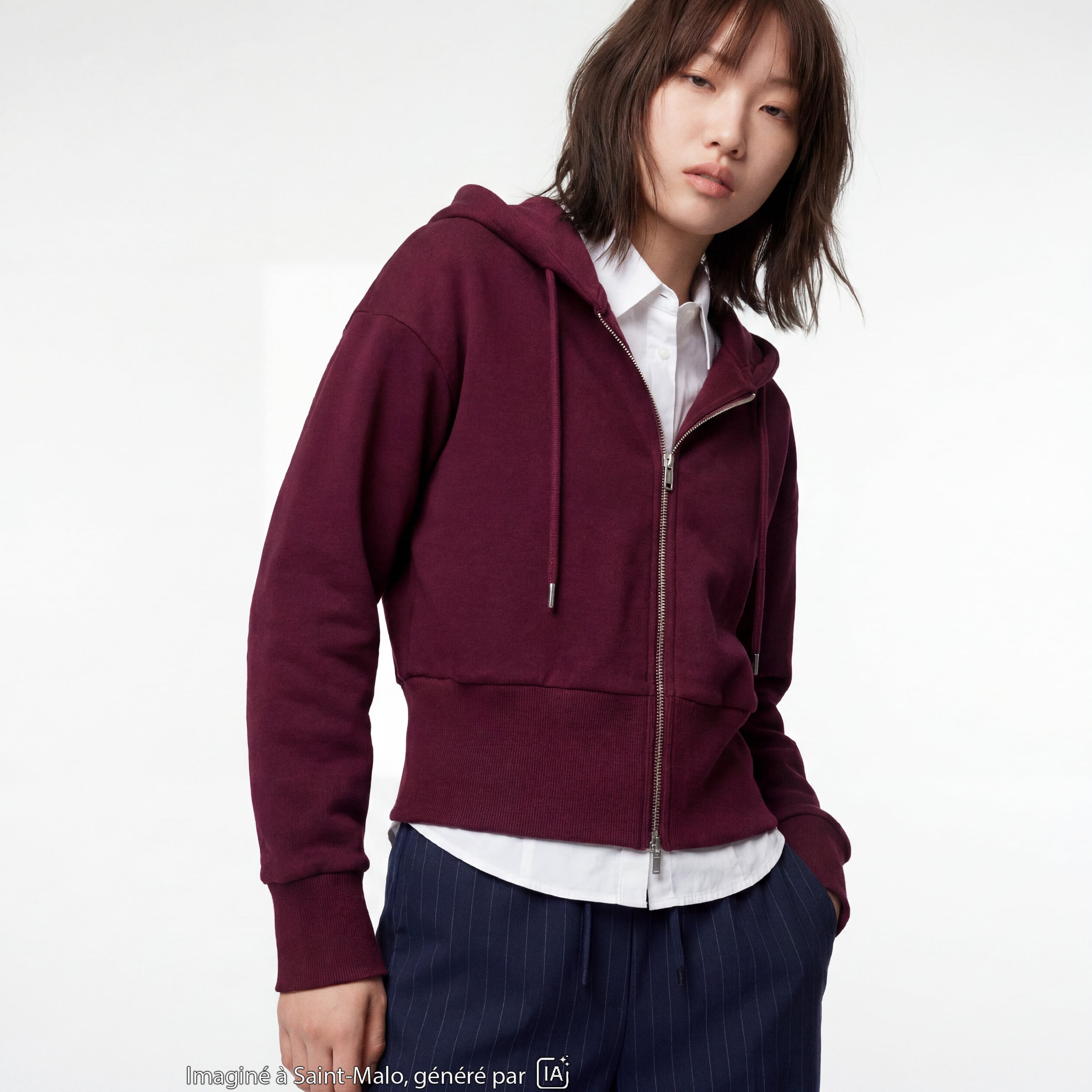 Sweat ajust&eacute; cropped &agrave; capuche bordeaux