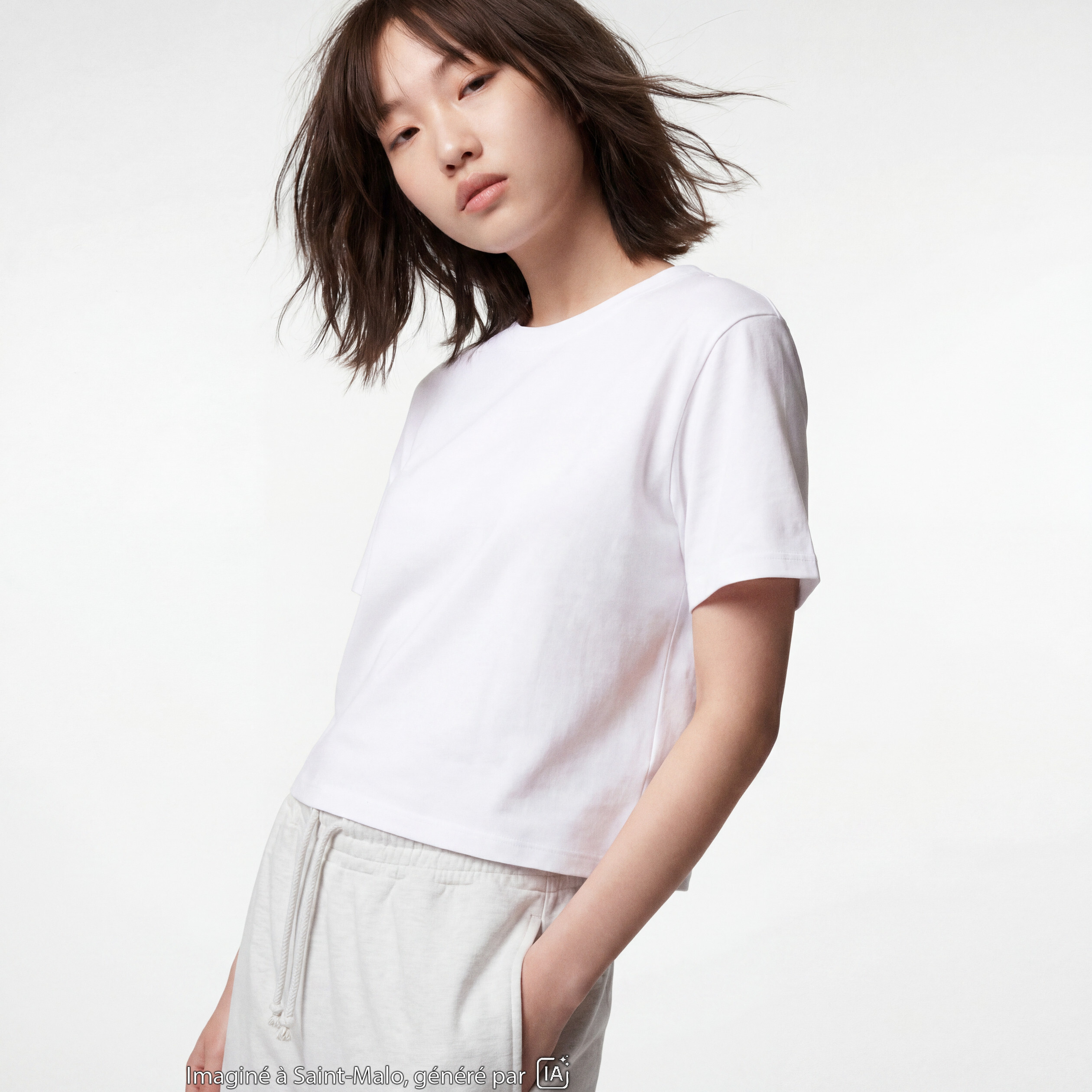 T-shirt col rond manches courtes blanc