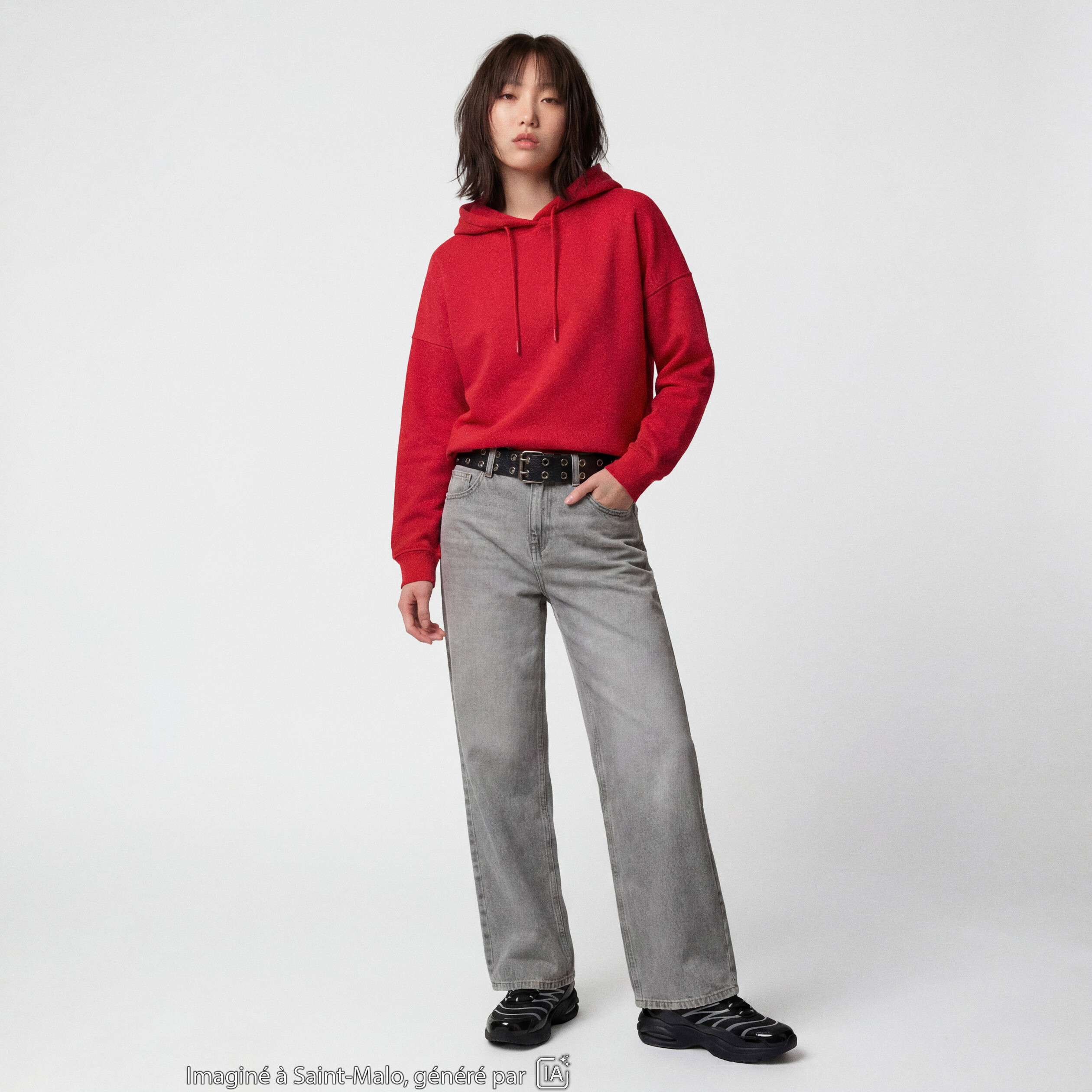 Sweat oversize &agrave; capuche manches longues rouge