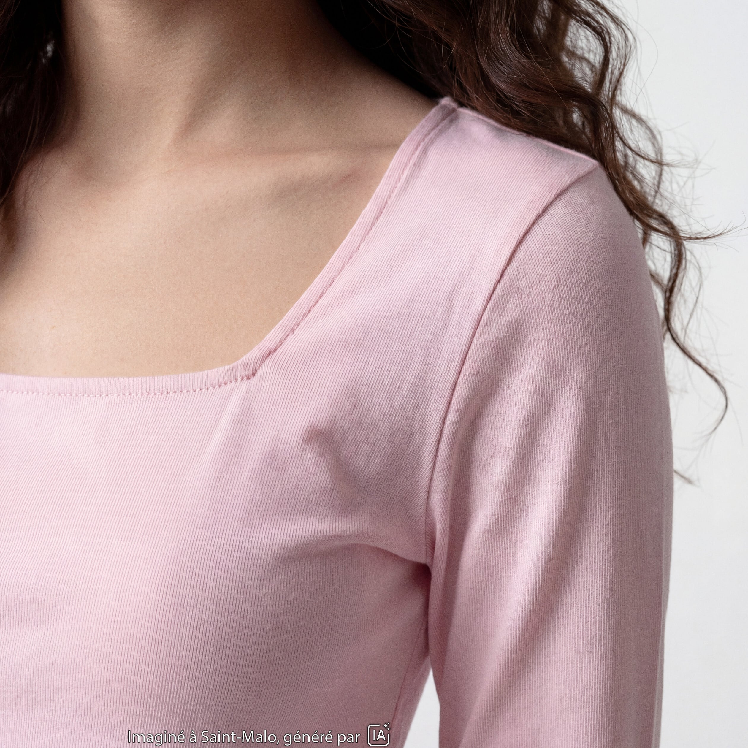 T-shirt ajust&eacute; d&eacute;collet&eacute; manches longues rose clair
