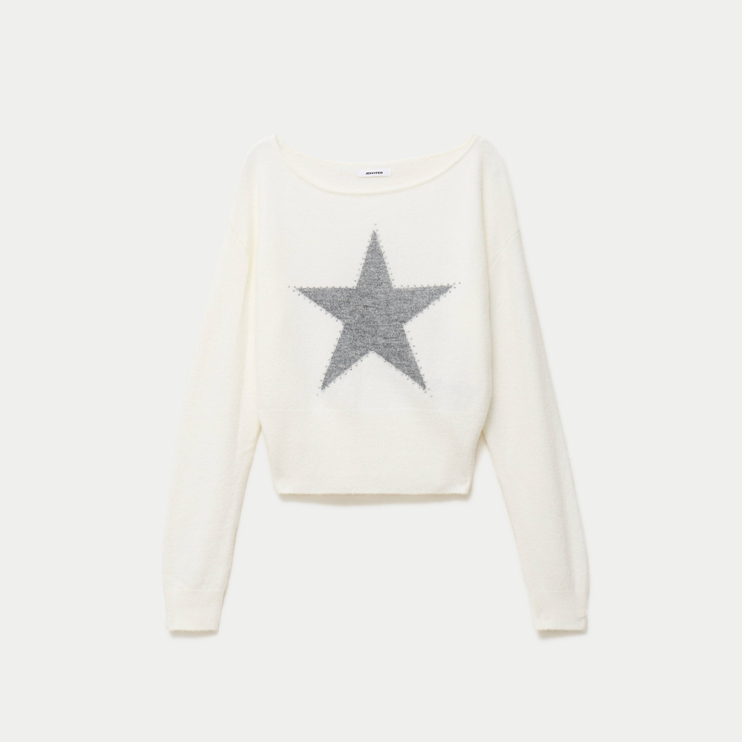 Pull col bateau manches longues strass ecru